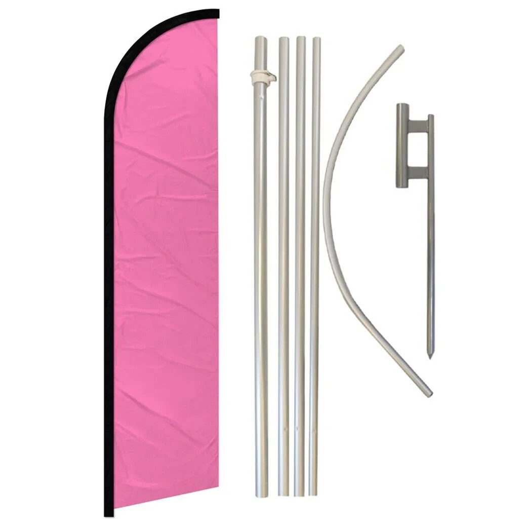 Pink Solid Color Windless Advertising Banner Flag & Pole Kit
