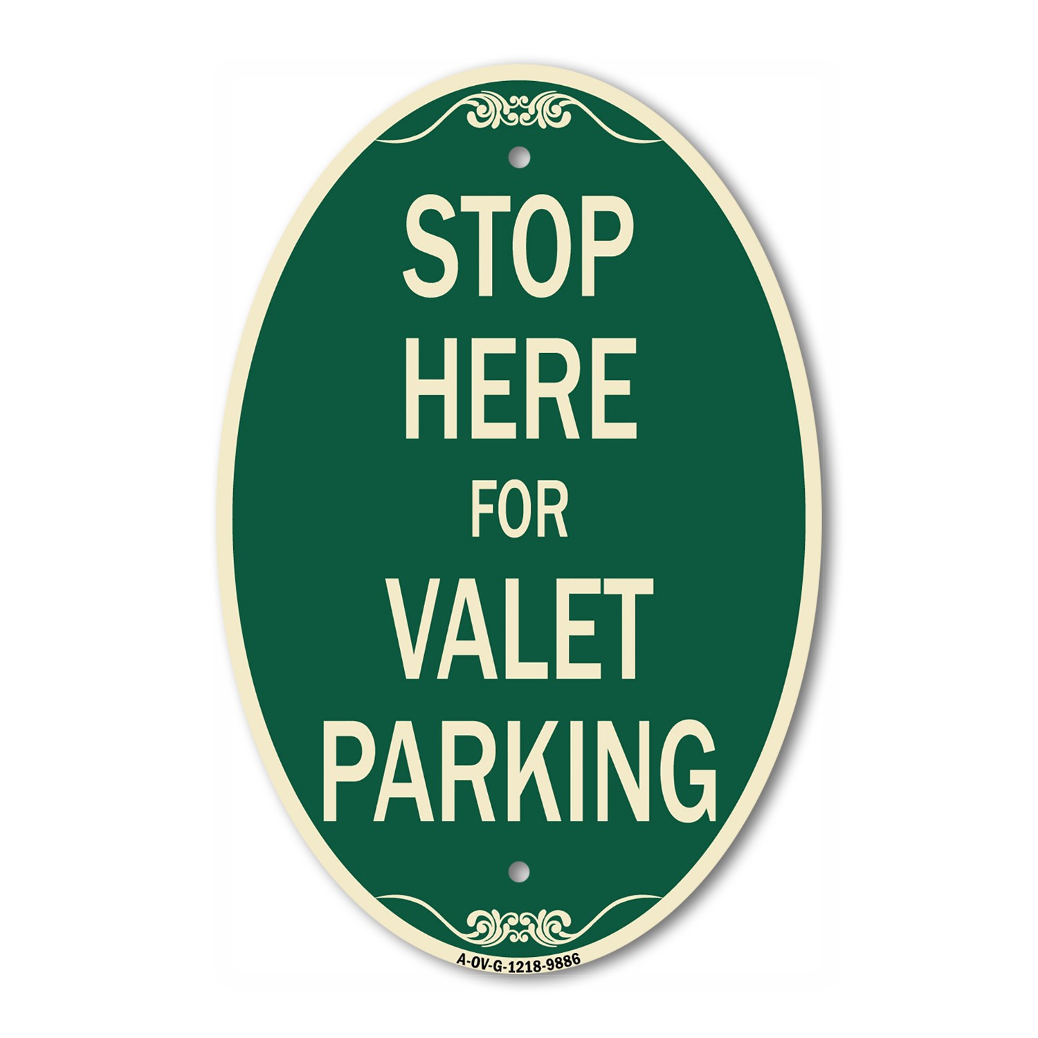 Designer Series – Stop Here For Valet Parking 12&Prime; x 18&Prime; Heavy-Gauge Aluminum