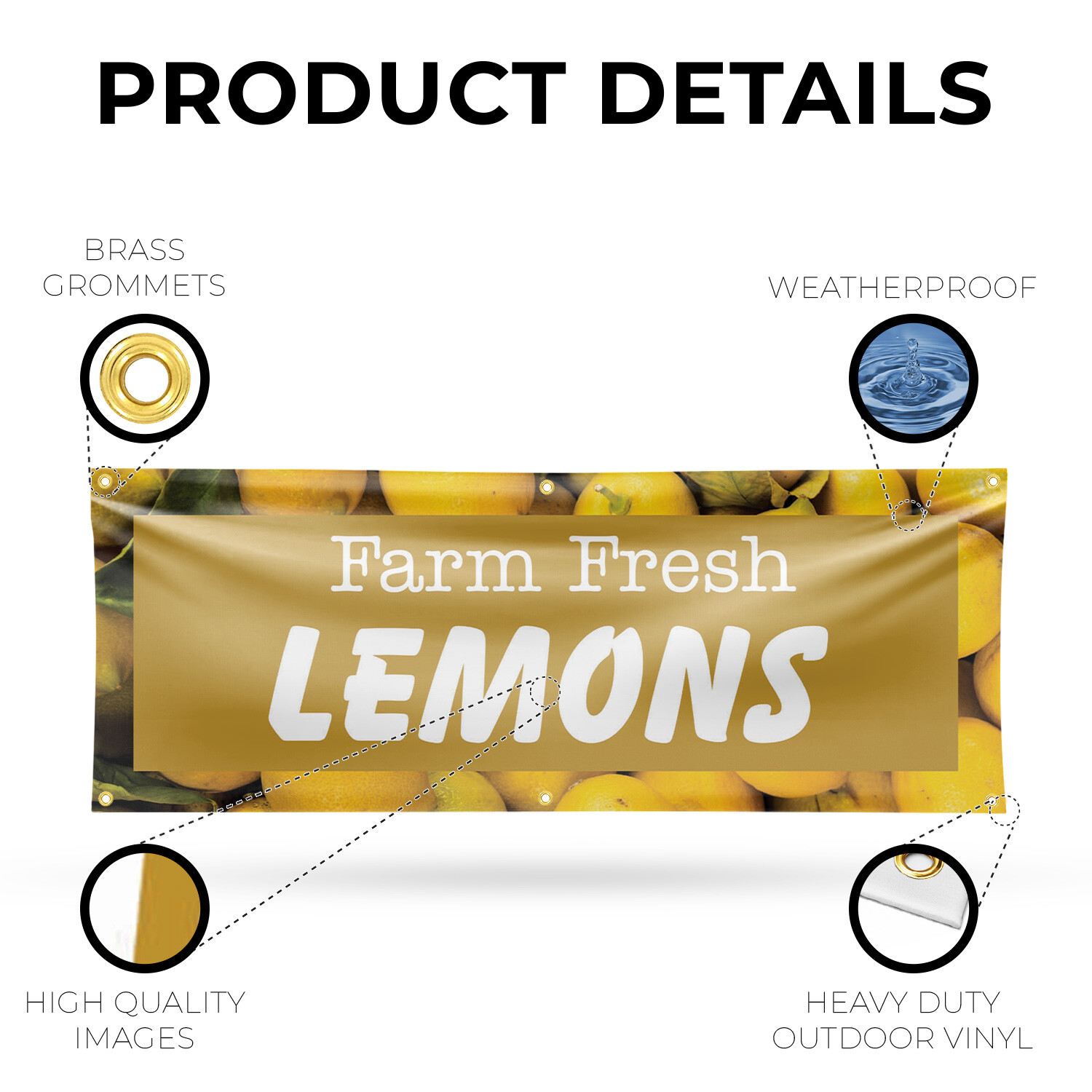Farm Fresh Lemons Vinyl Banner Sign with Metal Grommets Heavy-Duty Single-Sided
