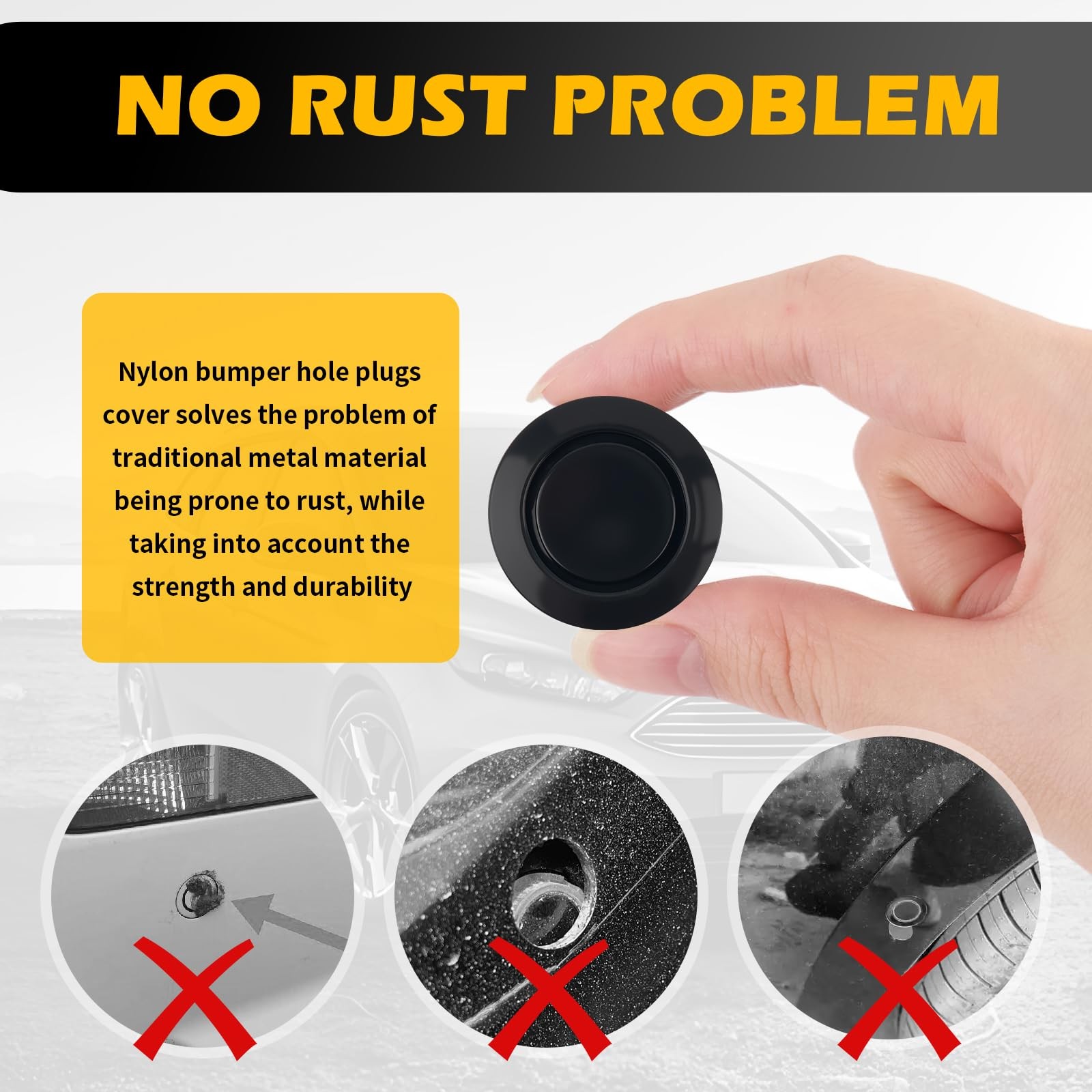 10PCS Car Bumper Hole Plugs Cover for Parking 1.19*1.19*0.46 inch, Black