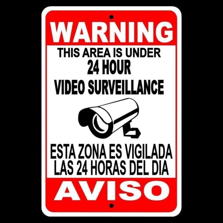 Spanish English Warning Protected By Video Surveillance Sign / Decal Security