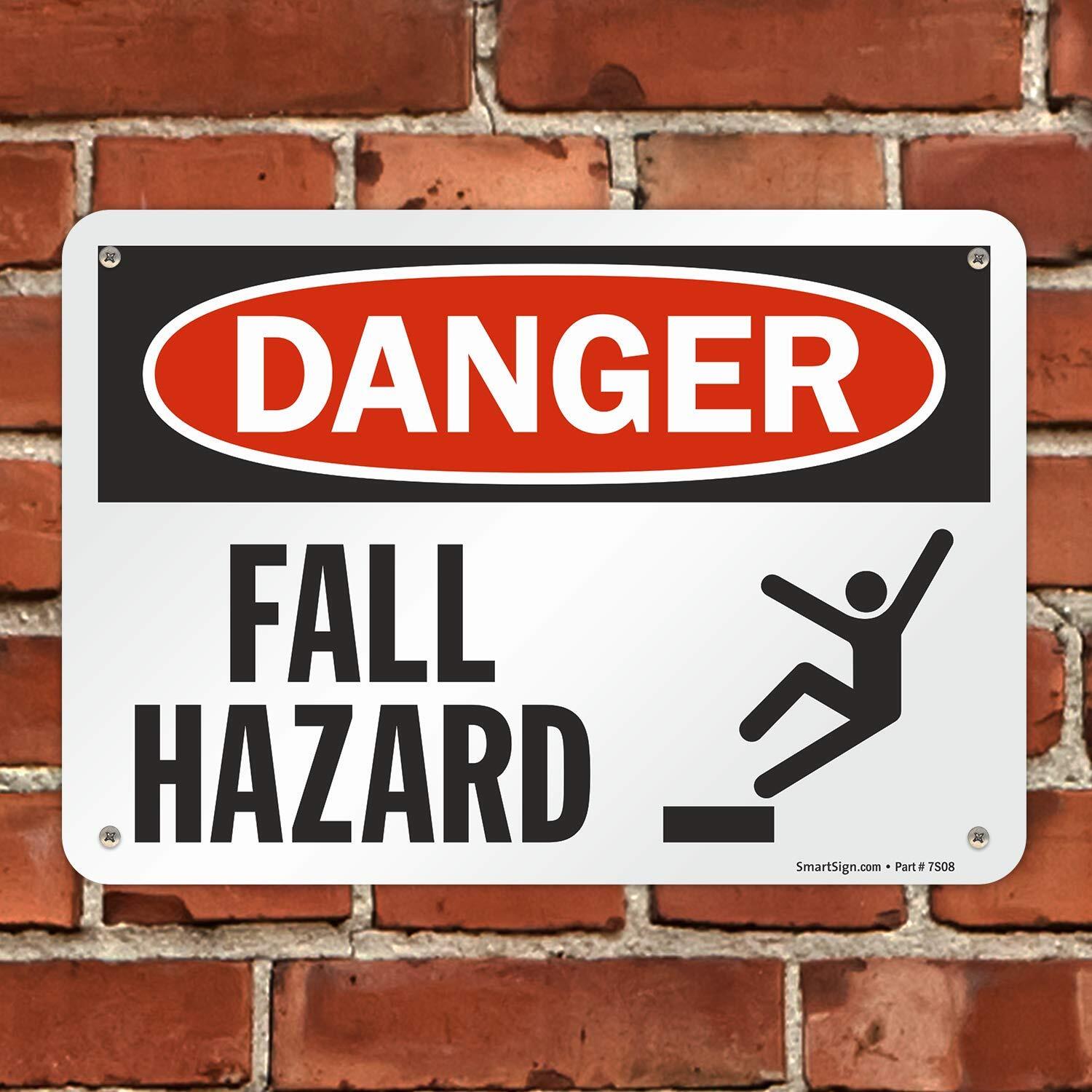 7&Prime;x10&Prime; Danger – Fall Hazard Sign Durable Plastic Black & Red on White OSHA