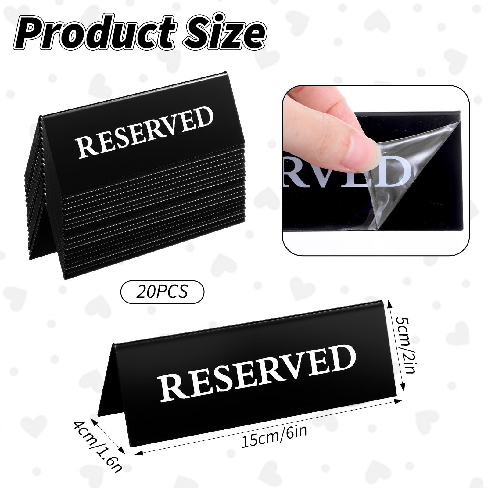 Reserved Table Signs 6×2 Inches Black Acrylic Double Sided Seating 20 PCS
