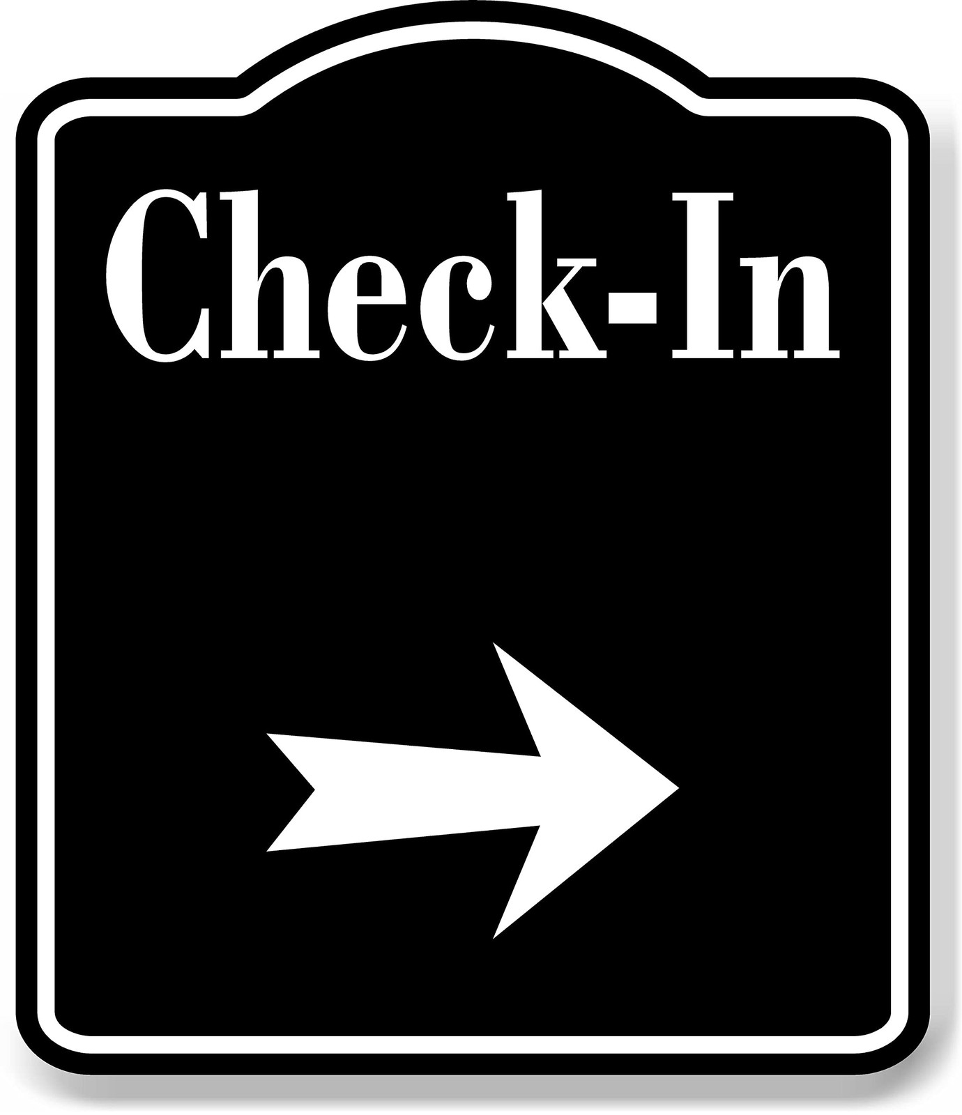 CheckIn Right Arrow Sign Black Aluminum Composite Hotel Front Desk 8.5×10 In