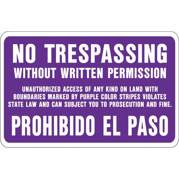 (144)-Purple Spanish Aluminum No Trespassing W/out Permission Sign Model SS-50
