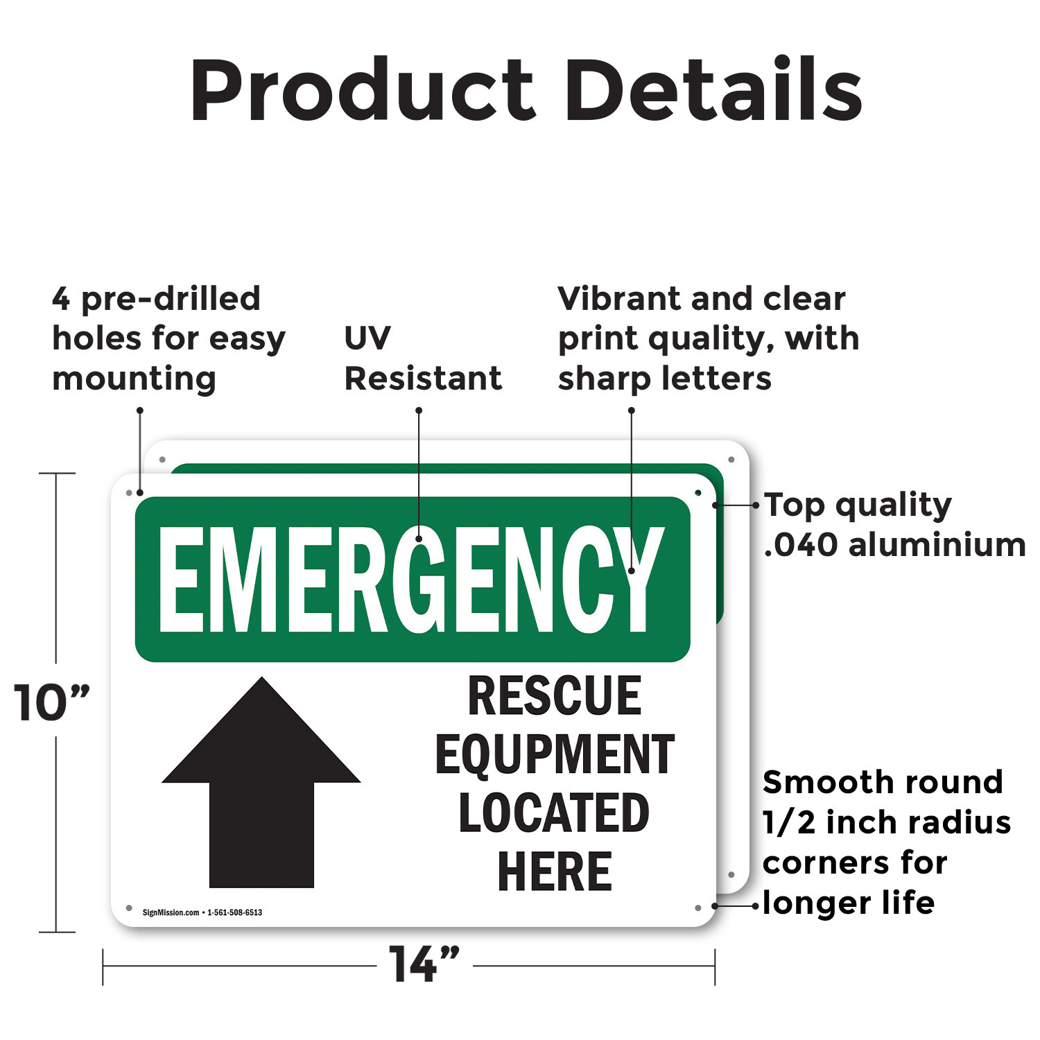 (2 Pack) Rescue Equipment Located Here OSHA Emergency Sign Decal Metal Plastic