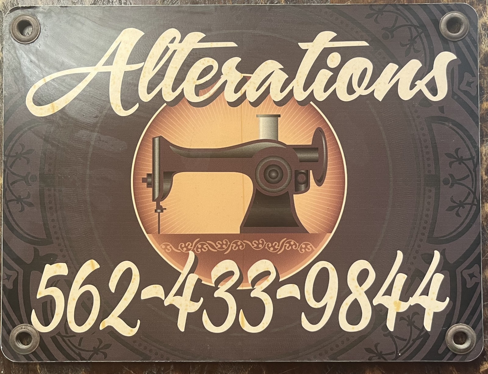 Vintage Custom Tailor Alterations Shop 9&Prime; x 12&Prime; Sign-Old Sewing Machine Image
