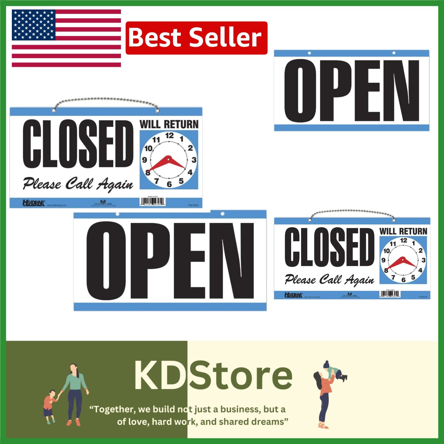 Dual-Sided Open/Closed Sign with Adjustable Return Time
