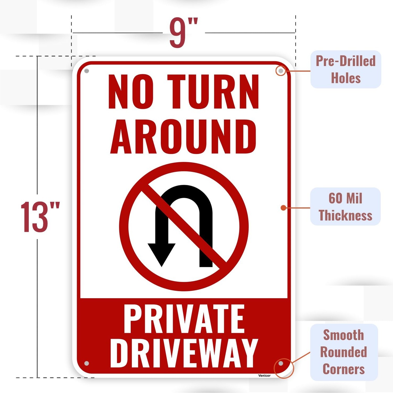 1PC No Turn Around Driveway Sign, 13 x 9 Inches – Aluminum – Private Drive wa…