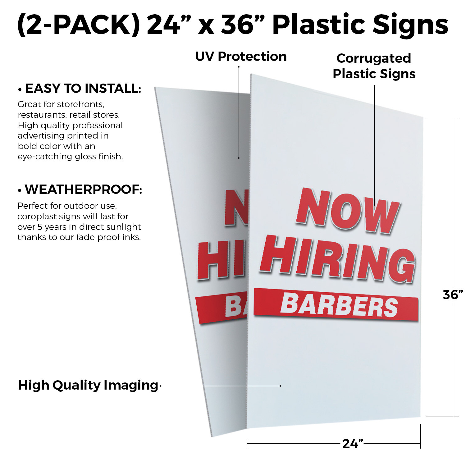Now Hiring Barbers 24&Prime; x 36&Prime; 2 Pack Of Store Sign Plastic Or Decal
