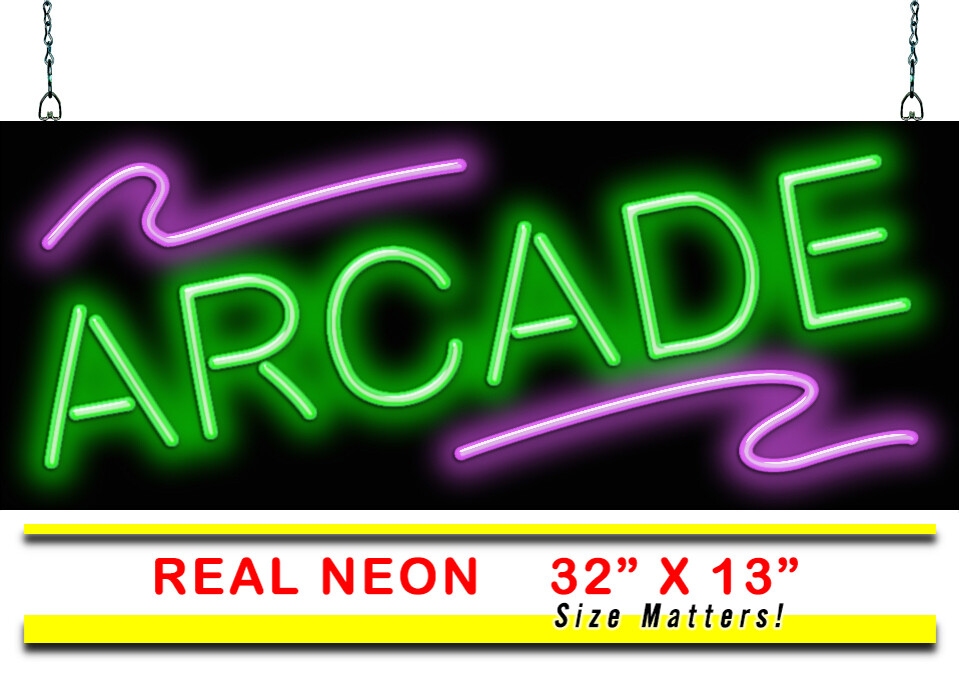 Arcade Neon Sign Jantec 32&Prime; x 13&Prime; Games Tickets Prizes Classic Fun Retro