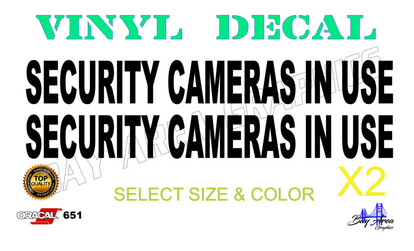 Security Cameras In Use Sticker 2 Pack Outdoor Window Vinyl Sign USA