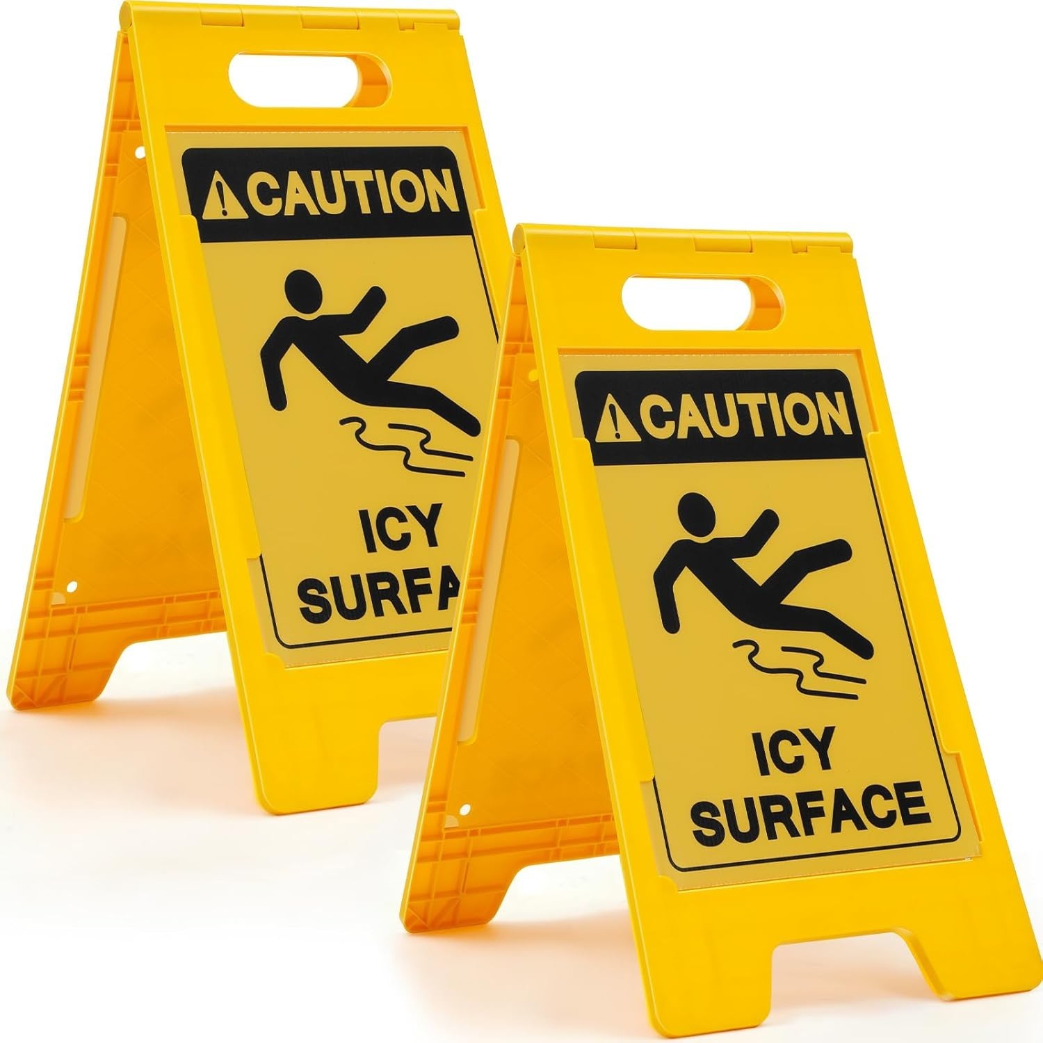 2 Pieces 24.5 x 12.6 Inch &lsquo;Caution – Icy Surface&rsquo; 2 Sided Folding Floor Sign …