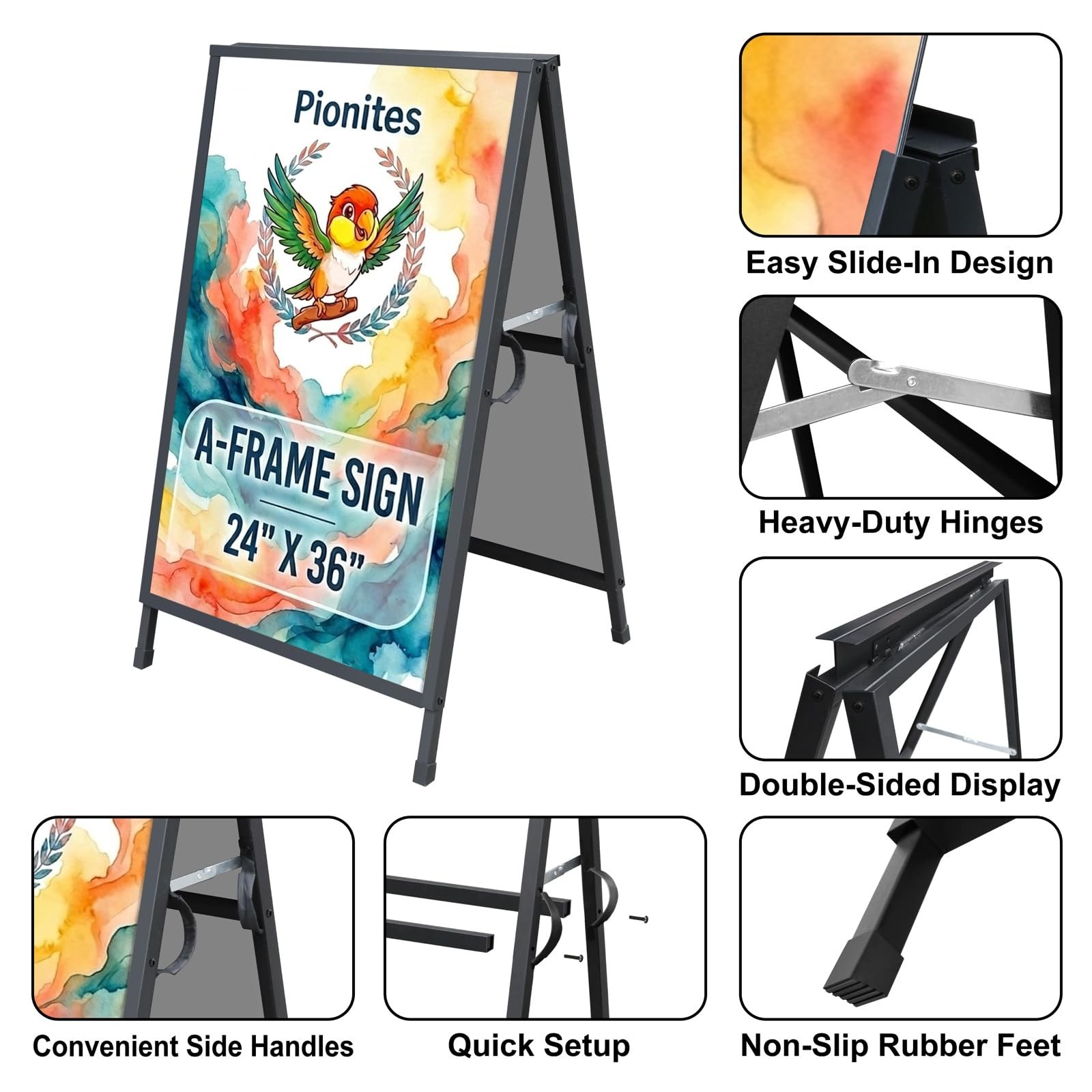 Heavy Duty A-Frame Sidewalk Sign 24×36 Inch Steel Double-Sided Pavement Display