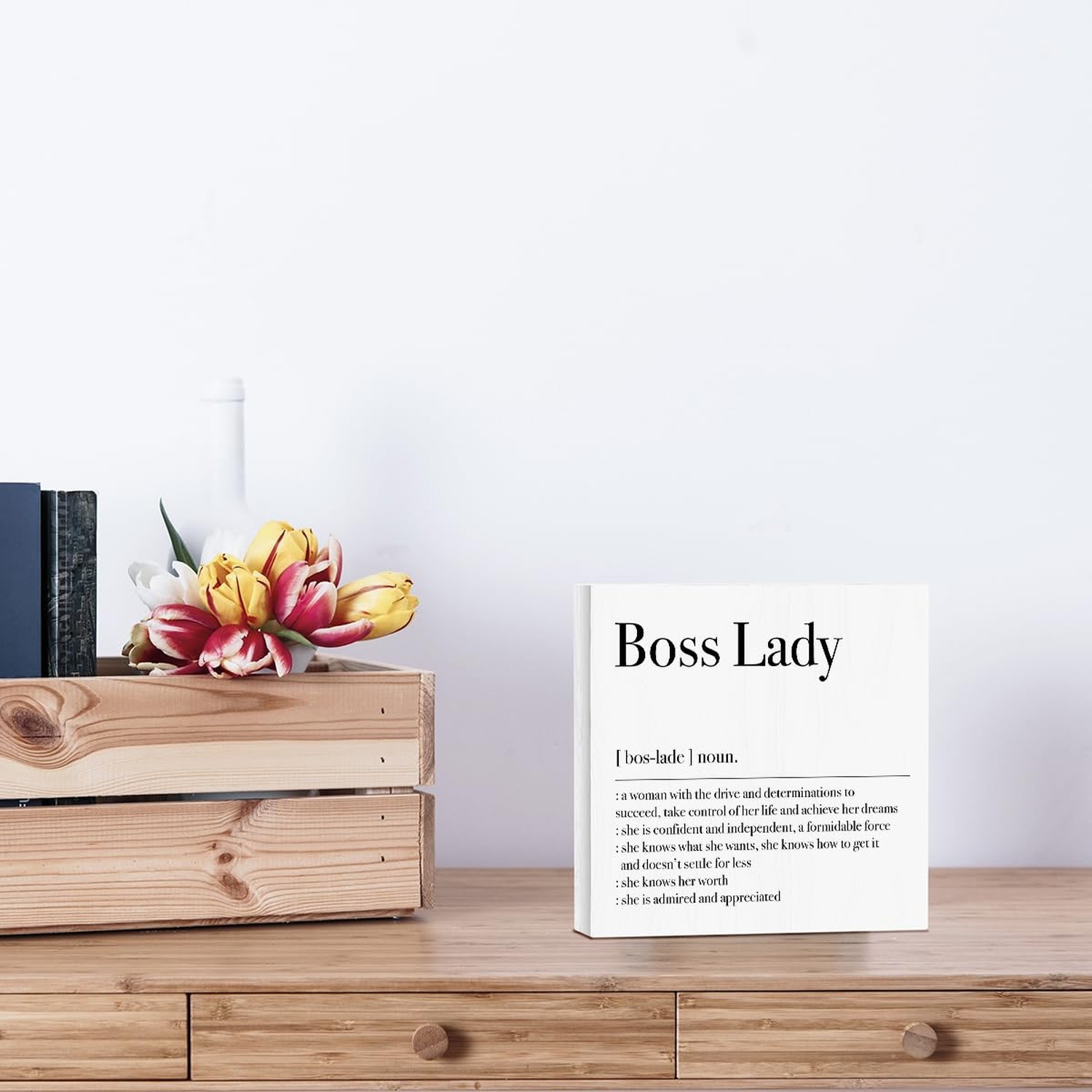 Motivational Boss Lady Gifts for Women Decorative Wooden Box Sign Boss Lady D…