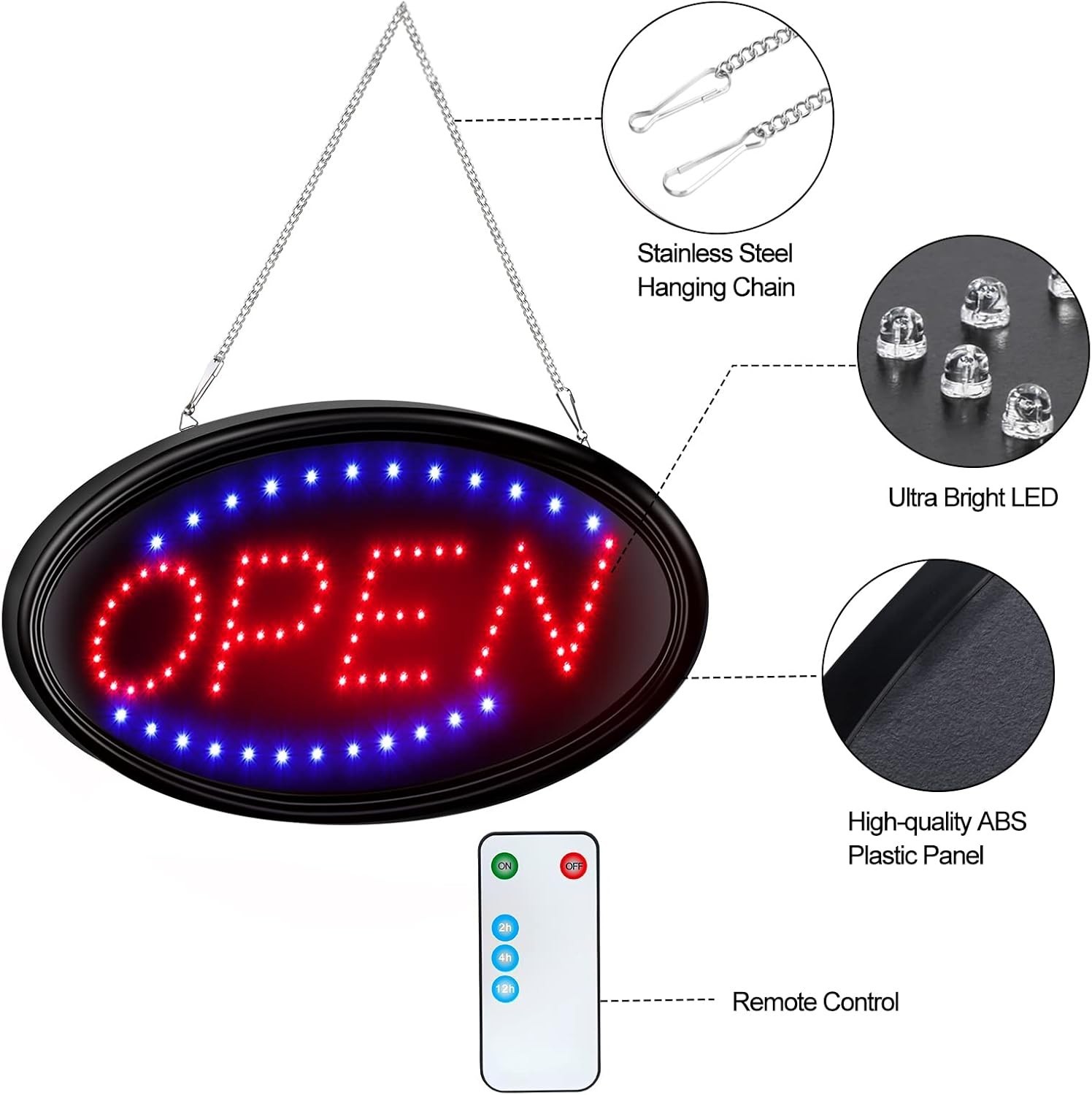 Energy-Efficient LED Open Sign – Flashing & Steady Modes, 19×10 for Bars & Cafes