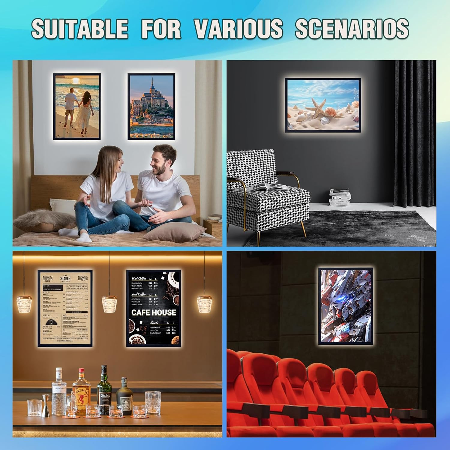 Backlit LED Movie Poster Frame 16&Prime;x24&Prime; – Wall Mounted Black Aluminum Display