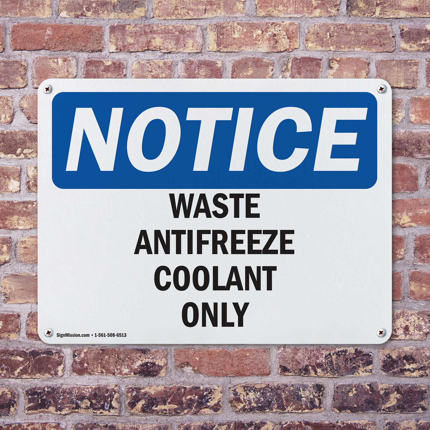(2 Pack) Waste Antifreeze Coolant Only OSHA Notice Sign Decal Metal Plastic