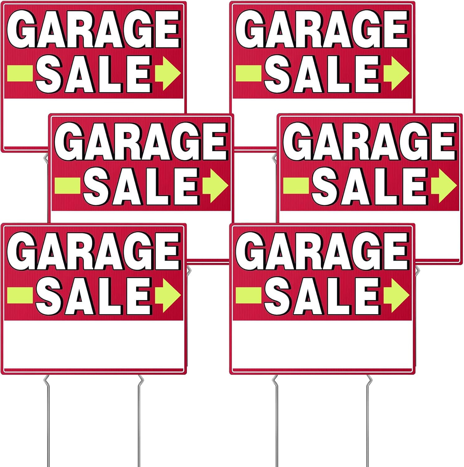 Garage Sale Signs, 17&Prime; X 13&Prime;, 6 Pcs Double Side Garage Sale Sign with Stakes Lar