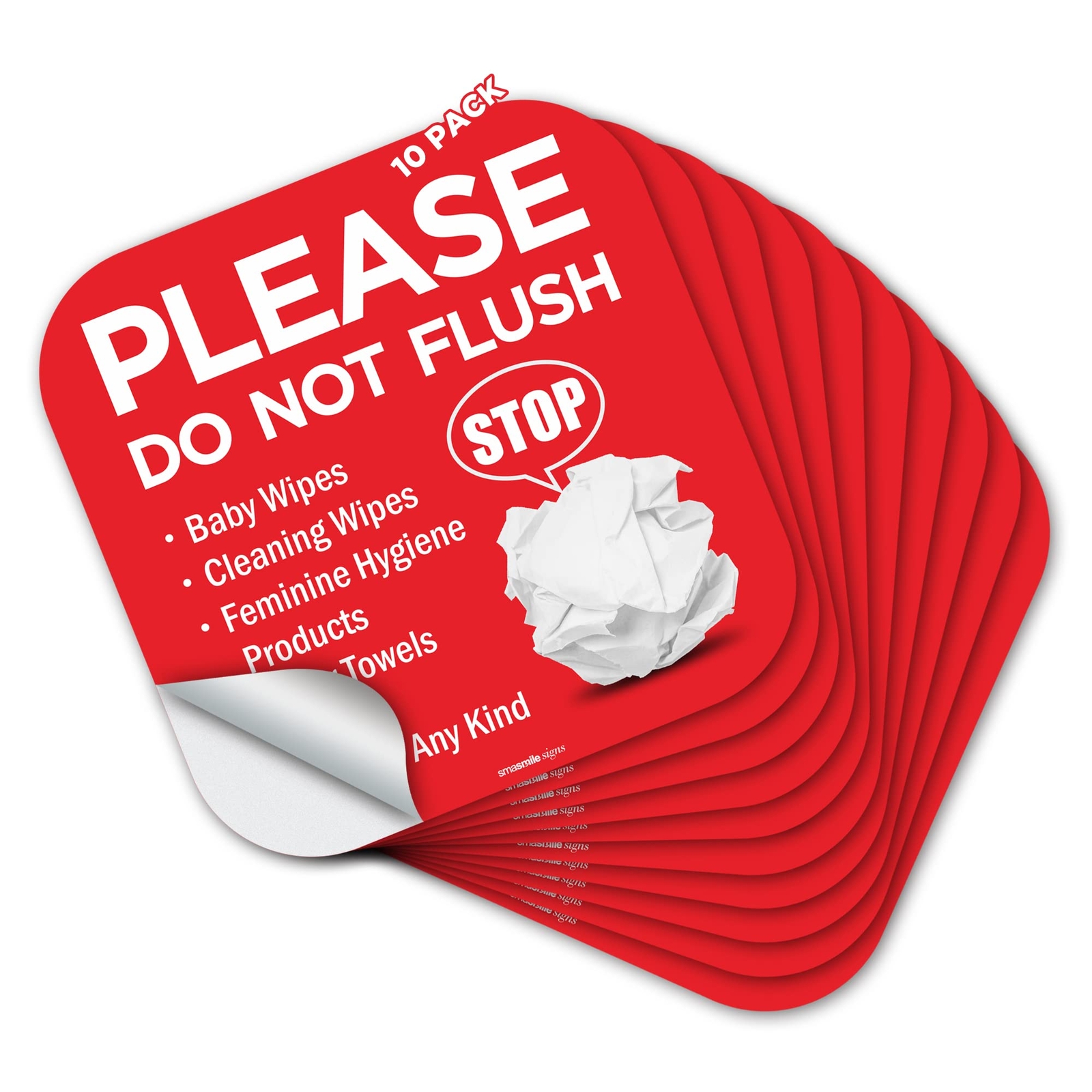 10 Pack 6×6 Inch Please Do Not Flush Bathroom Sign Self Adhesive Restroom Sign