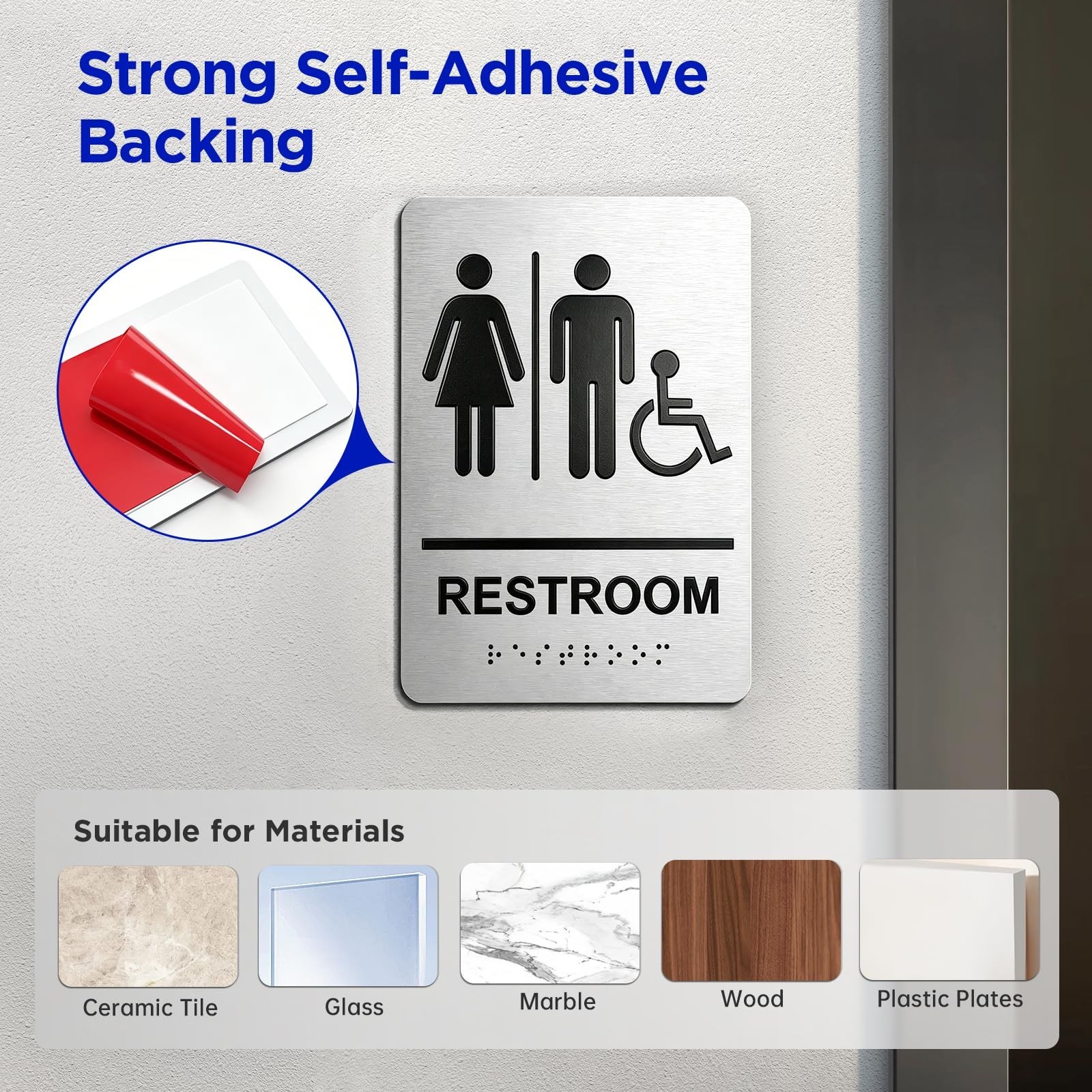 Restroom Sign for Business, Brushed Aluminum ADA Compliant Braille Unisex Bat…