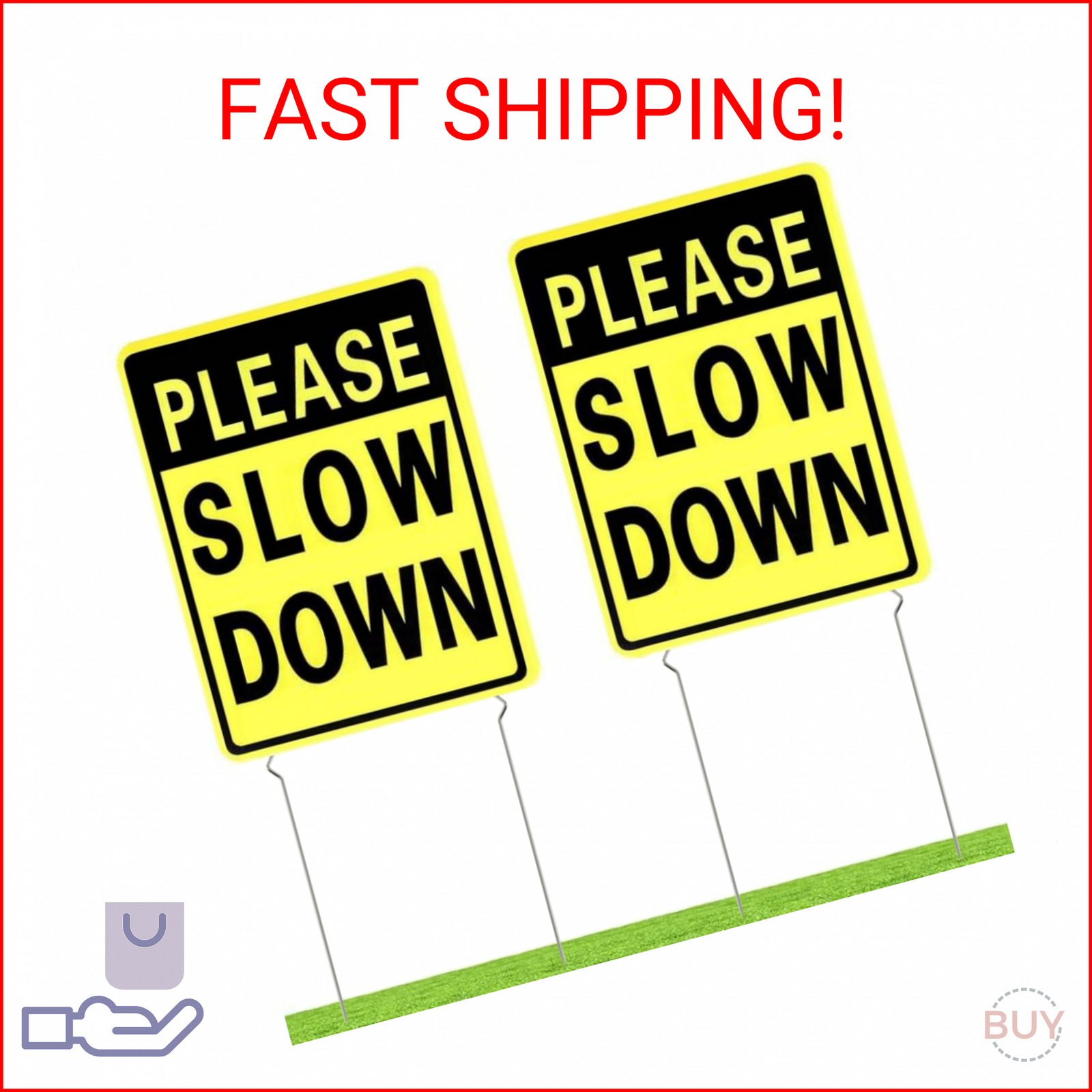 Kichwit Please Slow Down Yard Signs with Metal Stakes, 16 x 12 Inches/25 Inch Hi
