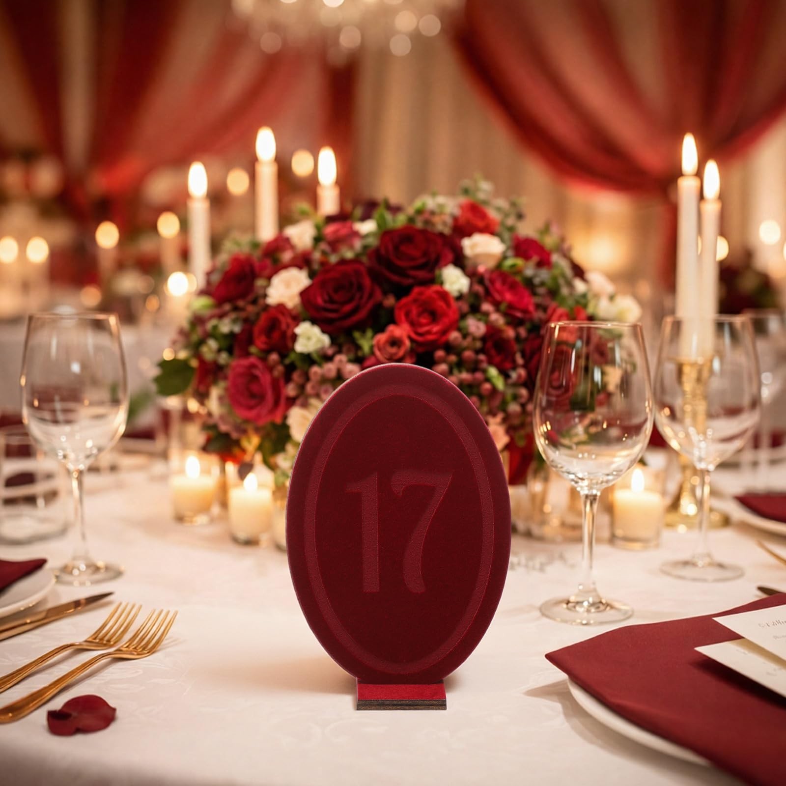 Yookeer Wedding Velvet Table Numbers 1-20 Wood Wedding Bar Sign with Stand Bu…