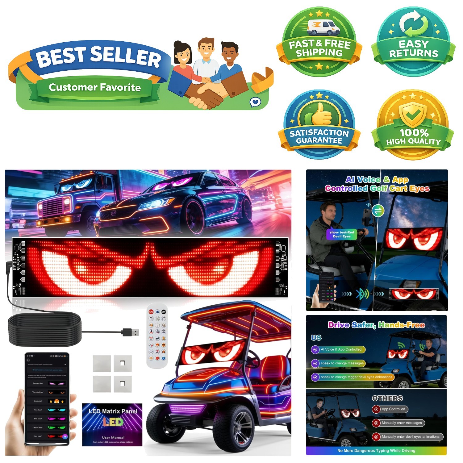 Programmable RGB LED Eyes for Cars – Animated, Voice-Controlled Windshield Decor