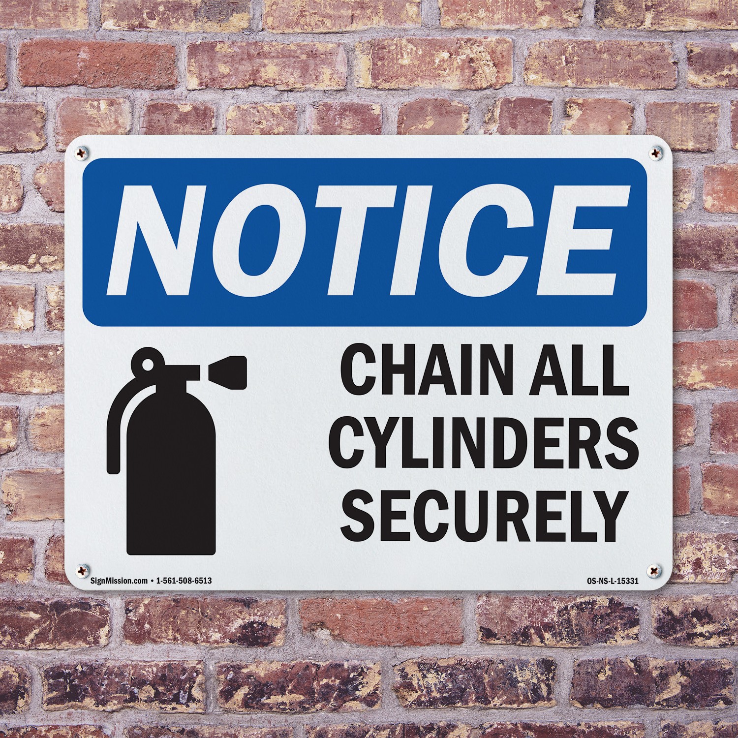 Chain All Cylinders Securely OSHA Notice Sign Metal, Plastic, Decal 5 or 10 Pack