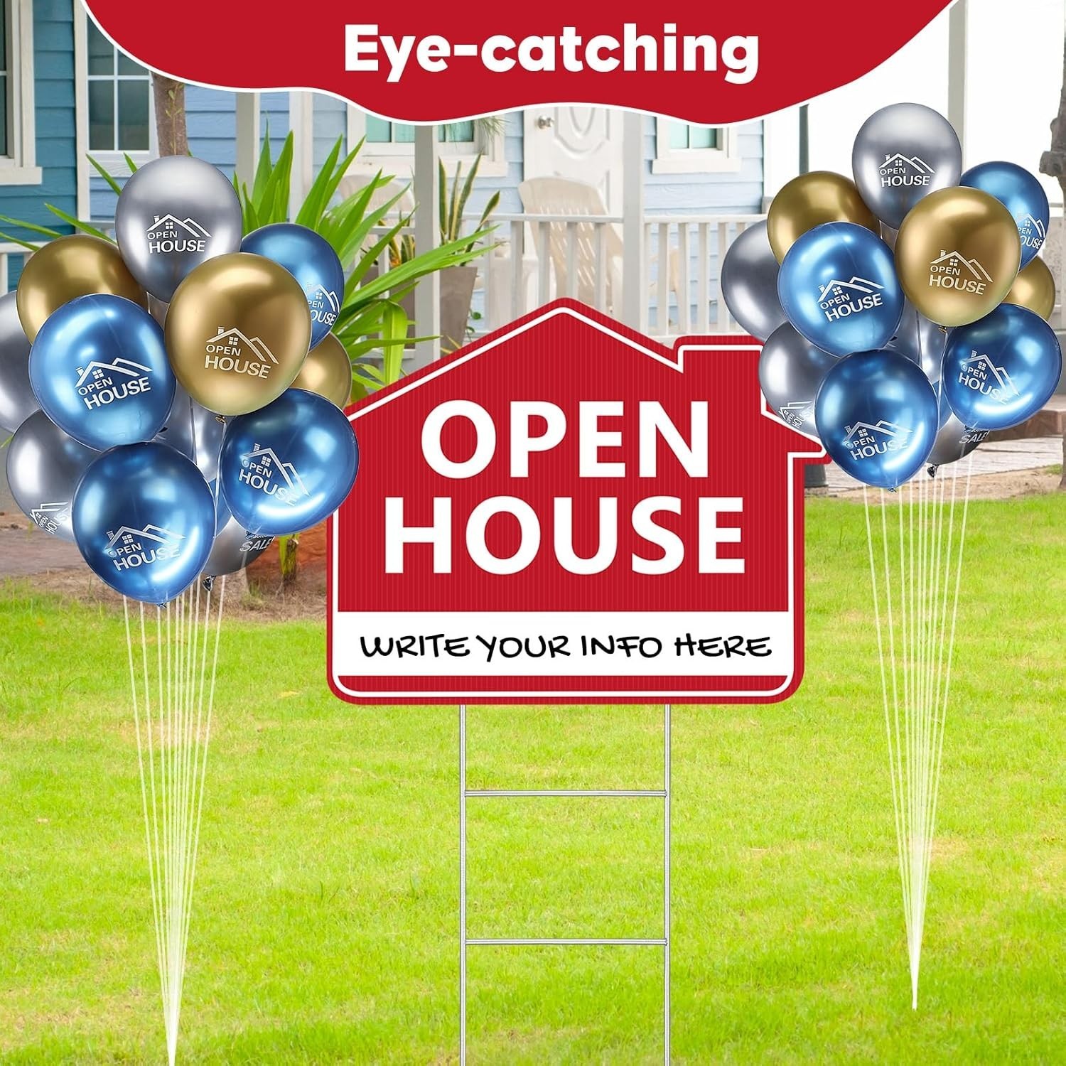 12-Pack Open House Signs with 24 Metallic Balloons – Easy Setup