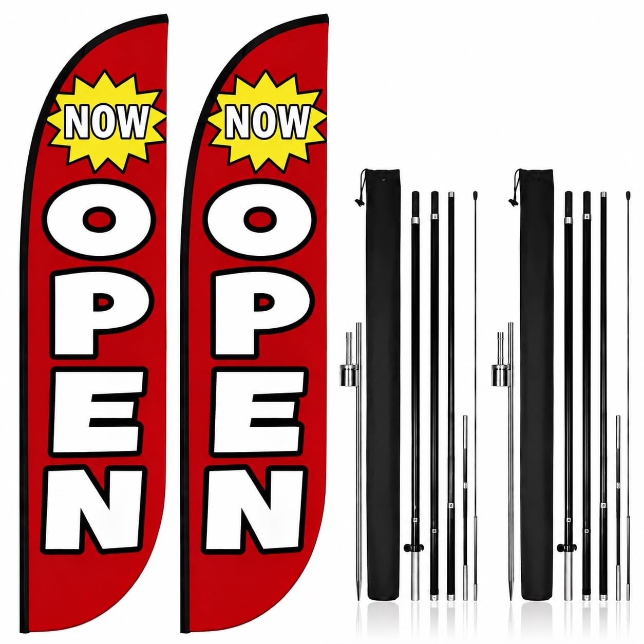 15ft Feather Flag Pole Kit – 2 Pack with 12ft Open Flags for Business Advertisin