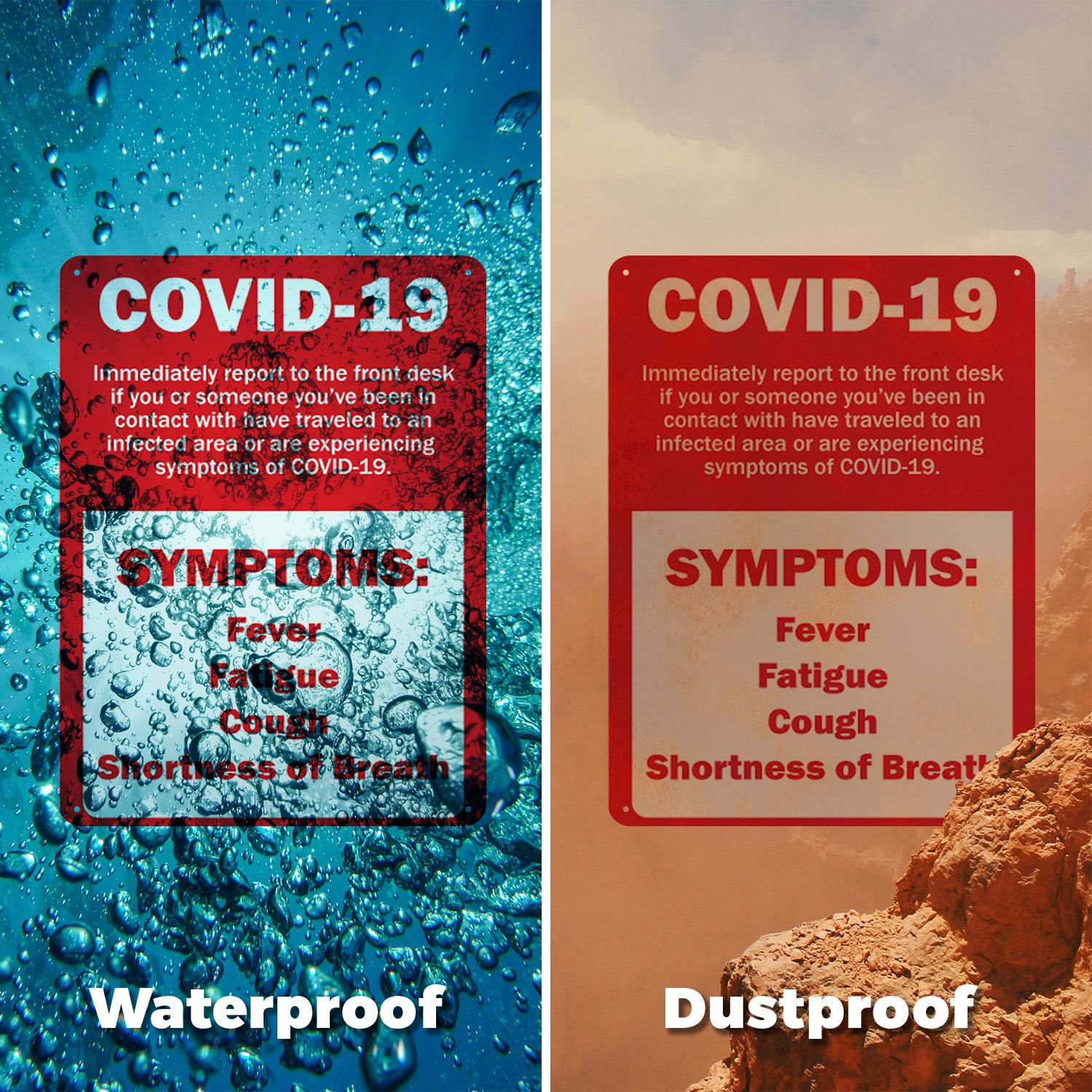 COVID-19 Symptoms Report To Front Desk Public Safety Sign, Decal 5 or 10 Pack