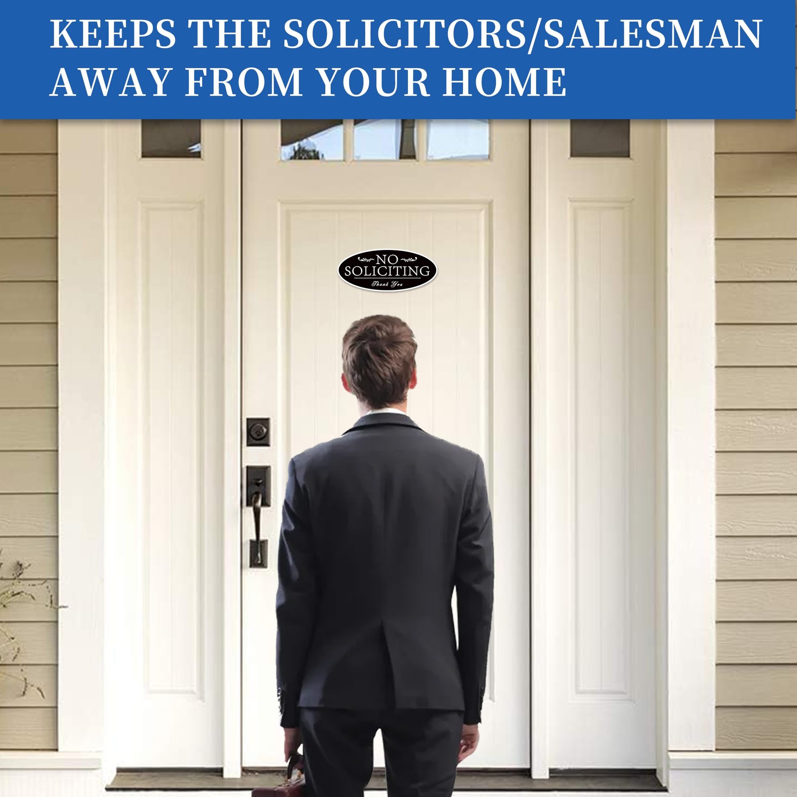 No Soliciting Sign Sticker for Front Door, Self-Adhesive Modern No Solicitors