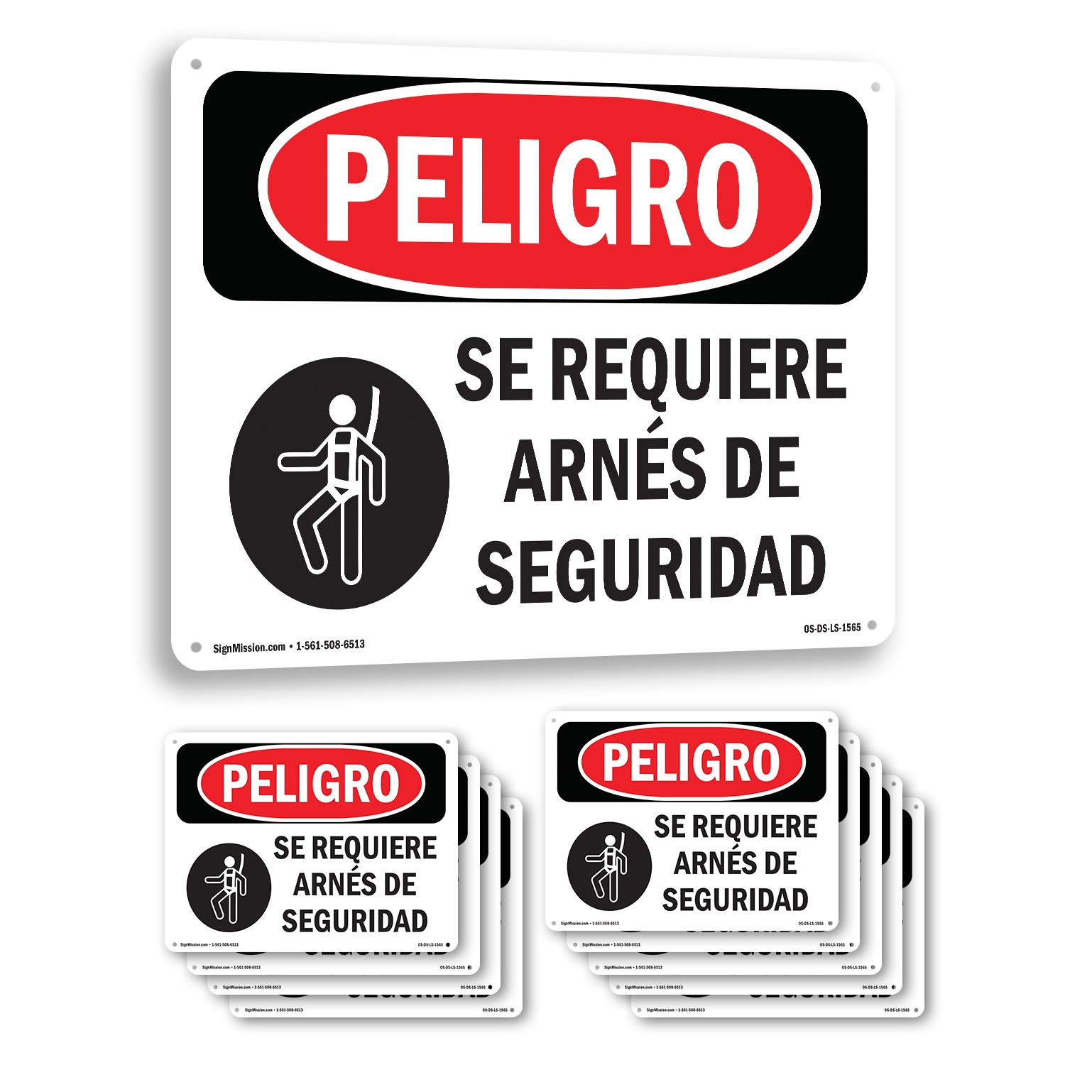 Safety Harness Required Spanish OSHA Danger Sign Metal,, Decal 5 or 10 Pack