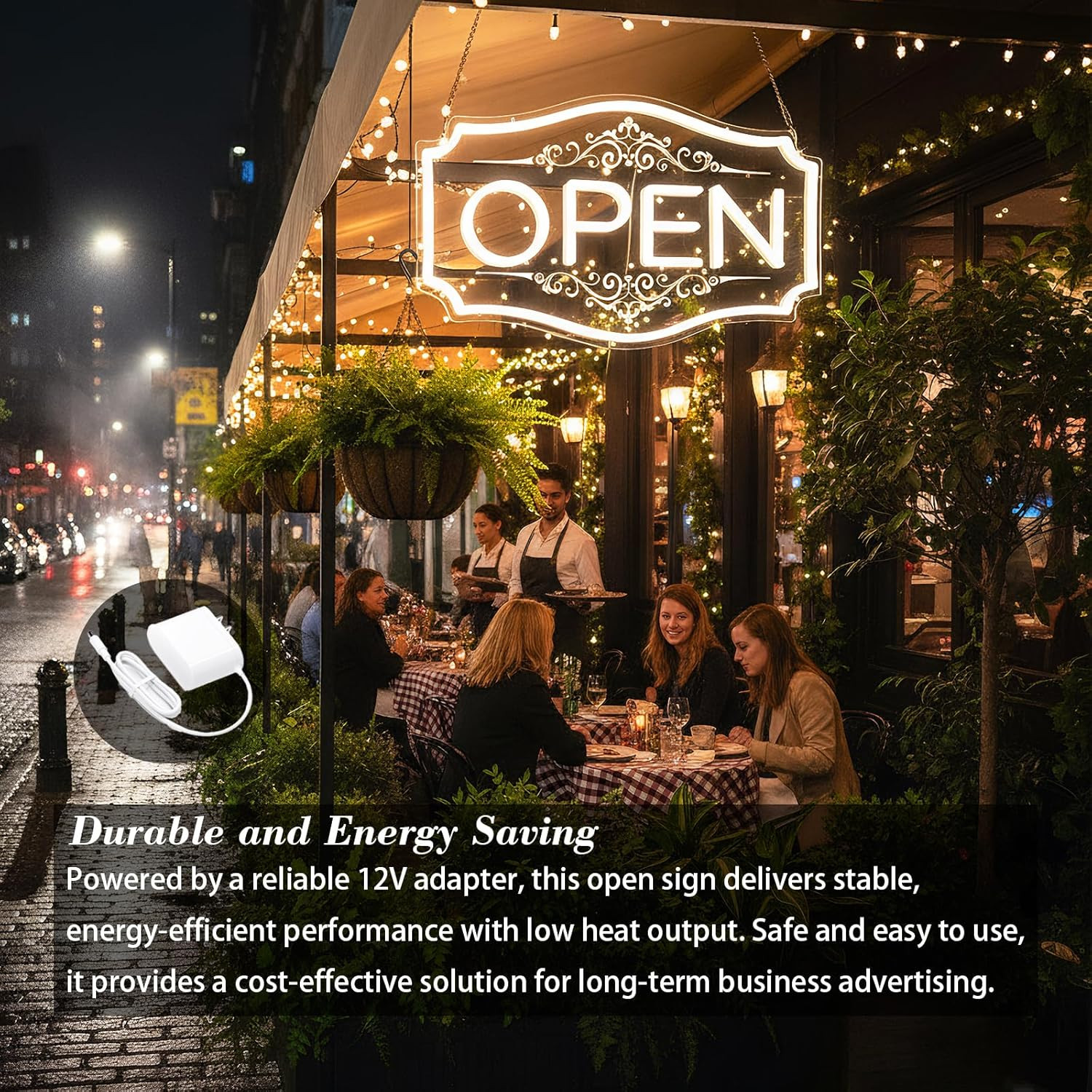 Dimmable 22&Prime; LED Neon Open Sign – Warm White for Storefronts & Windows