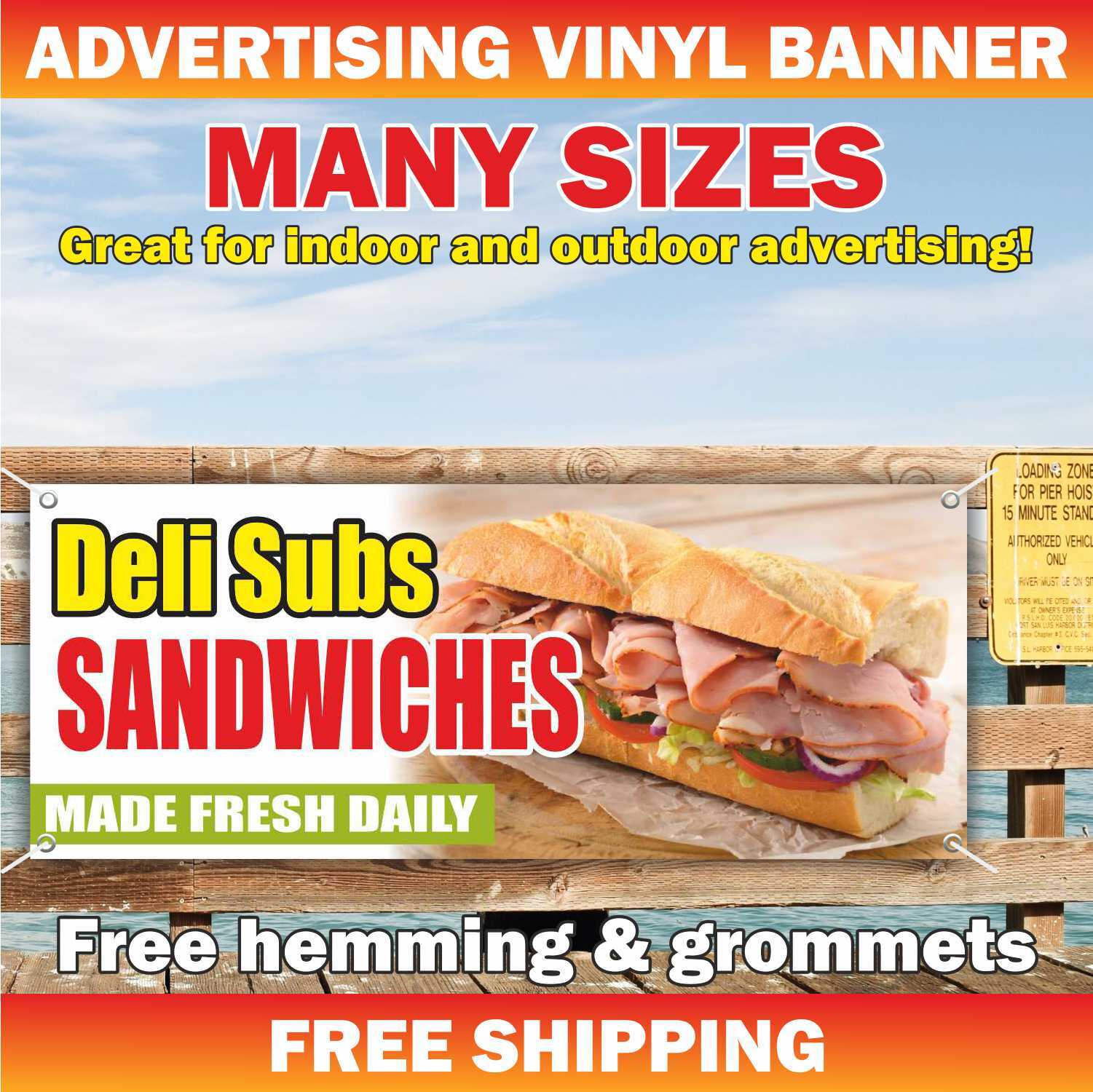 DELI SUBS SANDWICHES Advertising Banner Vinyl Mesh Sign Made Fresh Daily Food