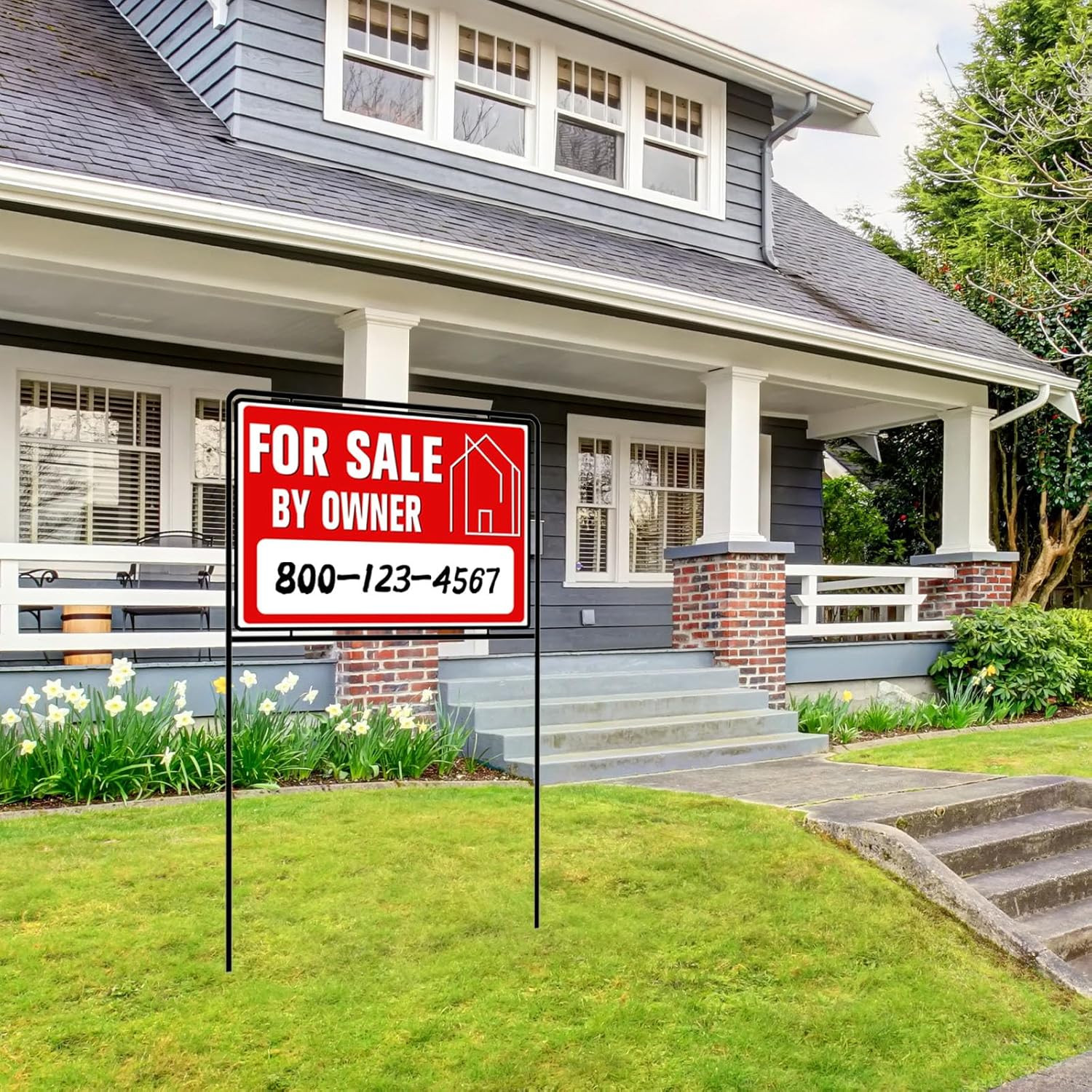 For Sale by Owner Yard Sign with Stakes, 30 Inches High, Double-Sided Printing,