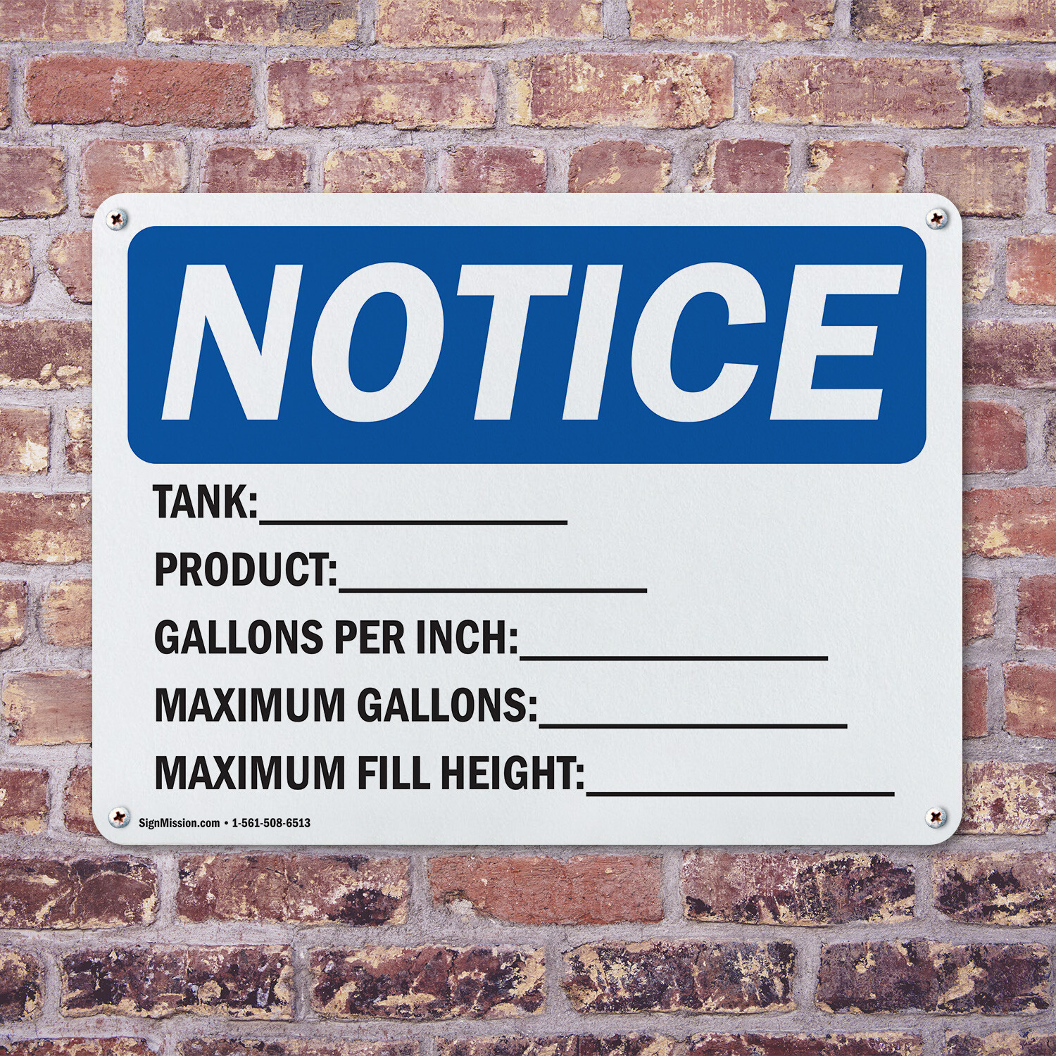 (2 Pack) Tank_Product_Gallons Per Inch_ OSHA Notice Sign Decal Metal Plastic