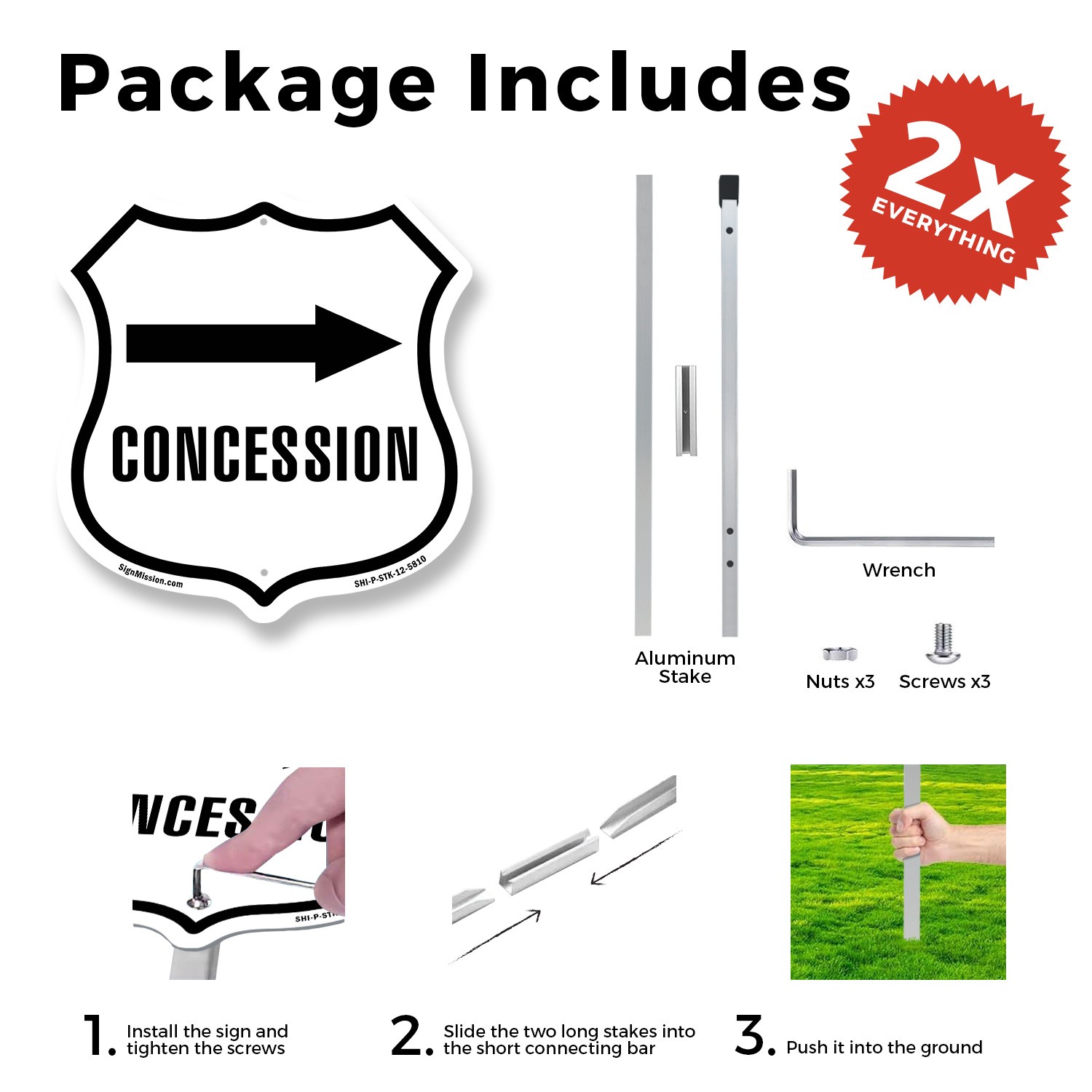 Concession Right Shield Shaped Sign With Stake Crafted in the USA