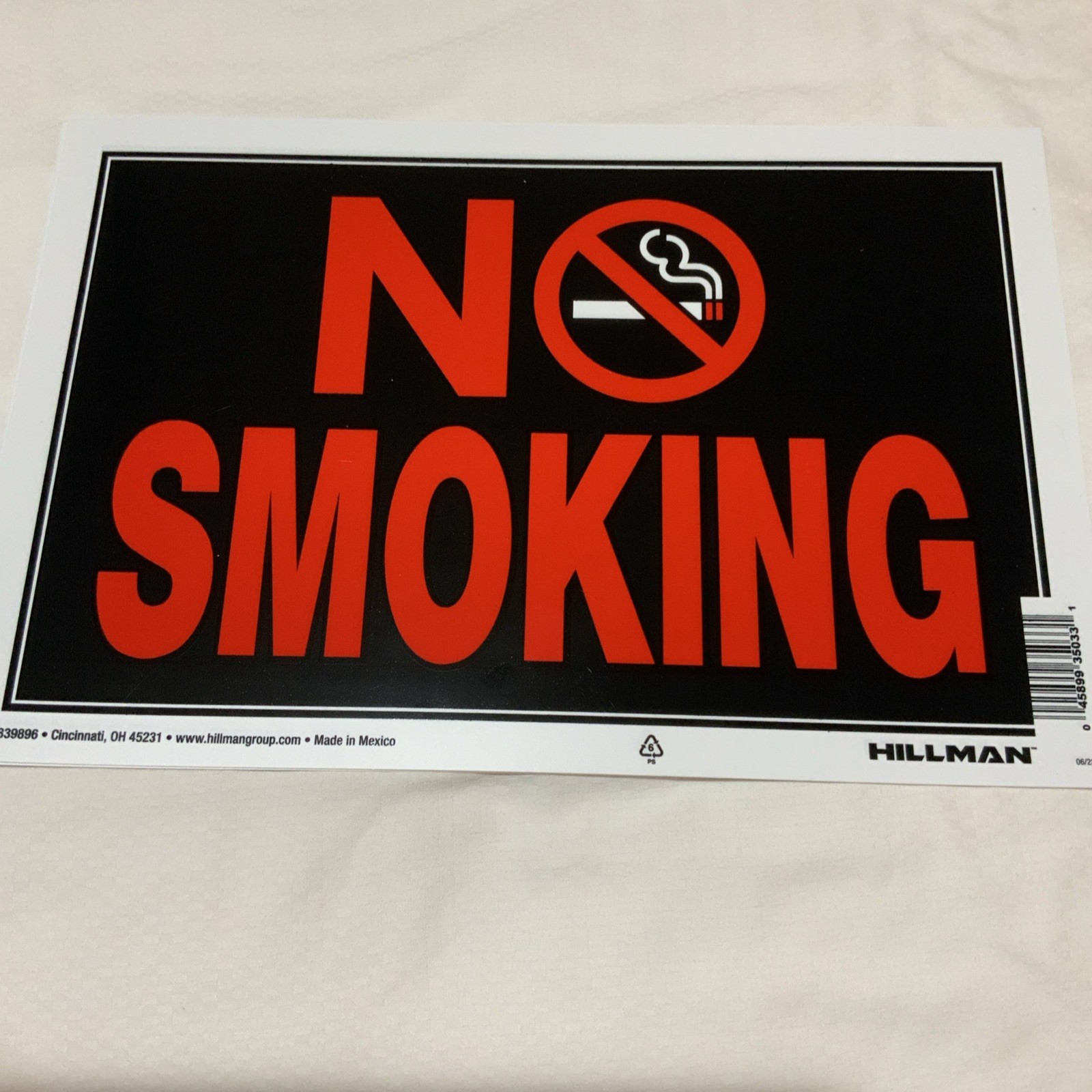 NO SMOKING SIGN 8&Prime; x 12&Prime; No Smoking Fluorescent Plastic Hillman 839896 LOT OF 3