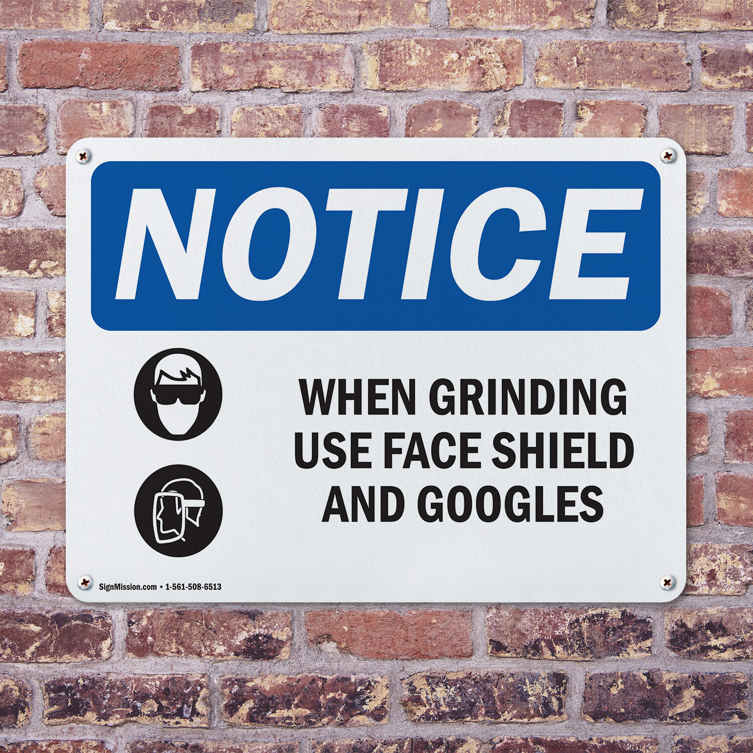 (2 Pack) When Grinding Use Face Shield OSHA Notice Sign Decal Metal Plastic