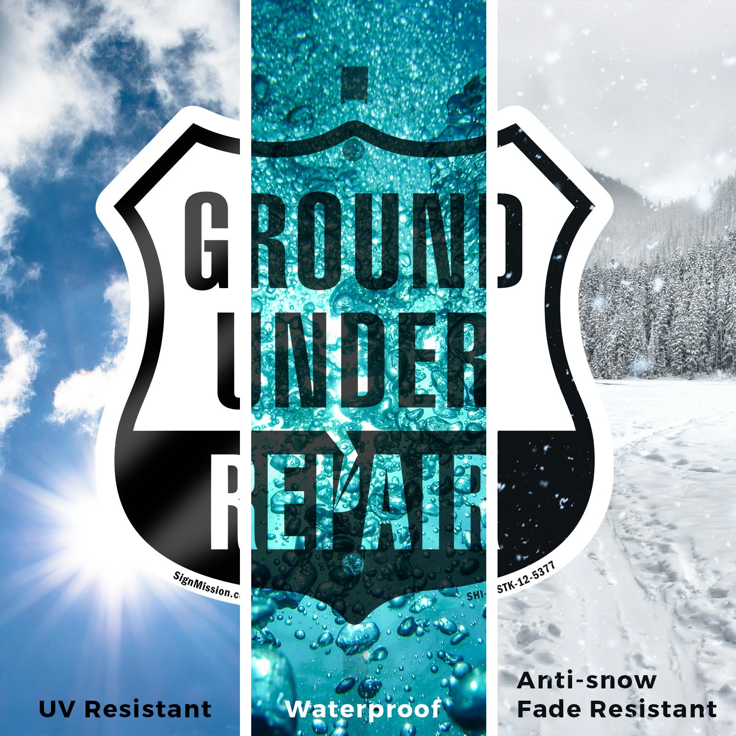 Ground Under Repair Shield Shaped Sign With Stake Crafted in the USA