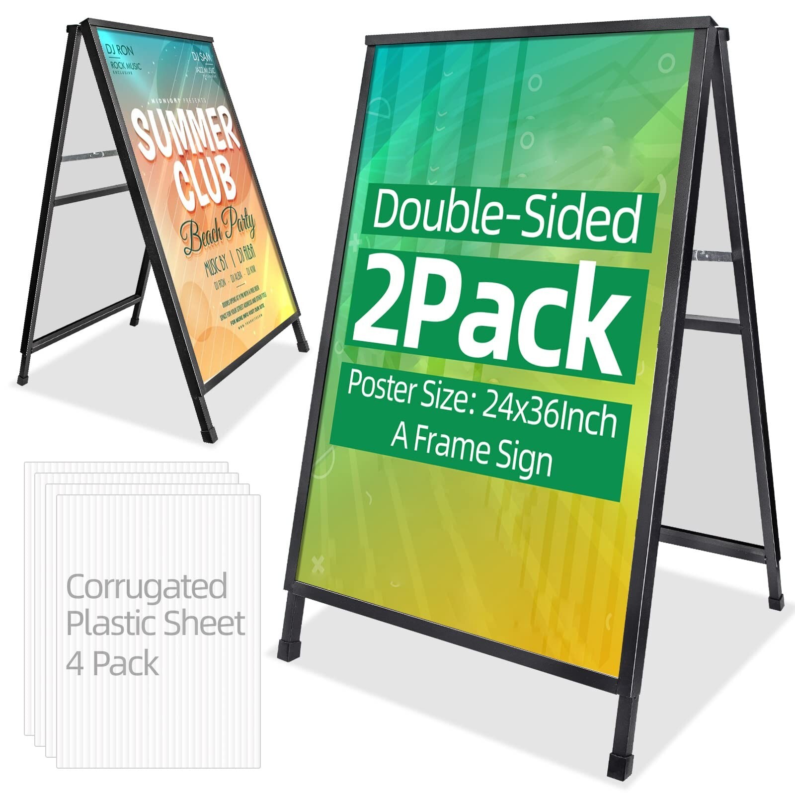 2 Pack Heavy Duty A-Frame Sidewalk Sign 24 x 36 Inch, Portable Double-Sided S…