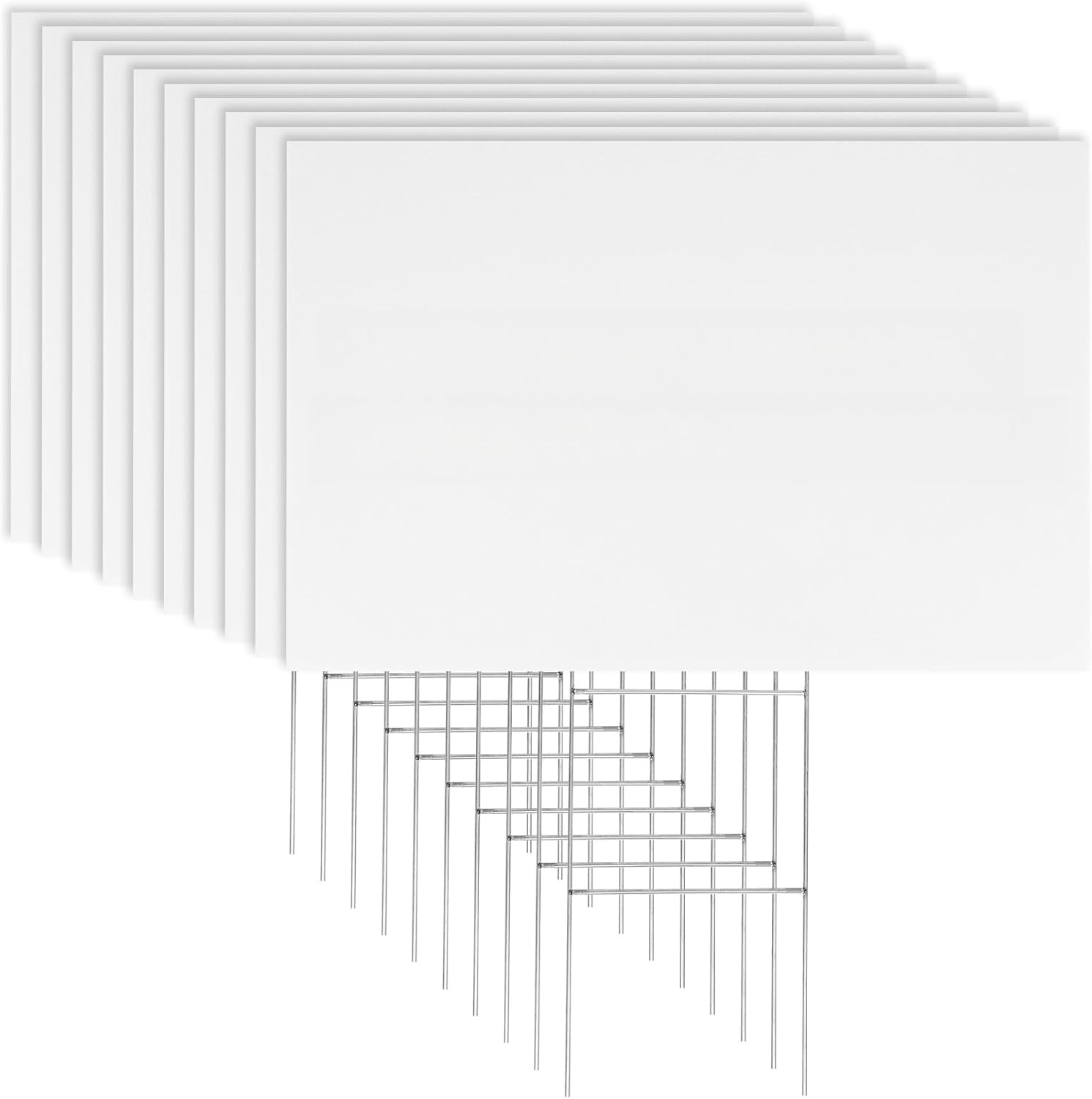 Newflager 10 Pack 18 X 12 Inches White Corrugated Plastic Yard Sign with Metal S