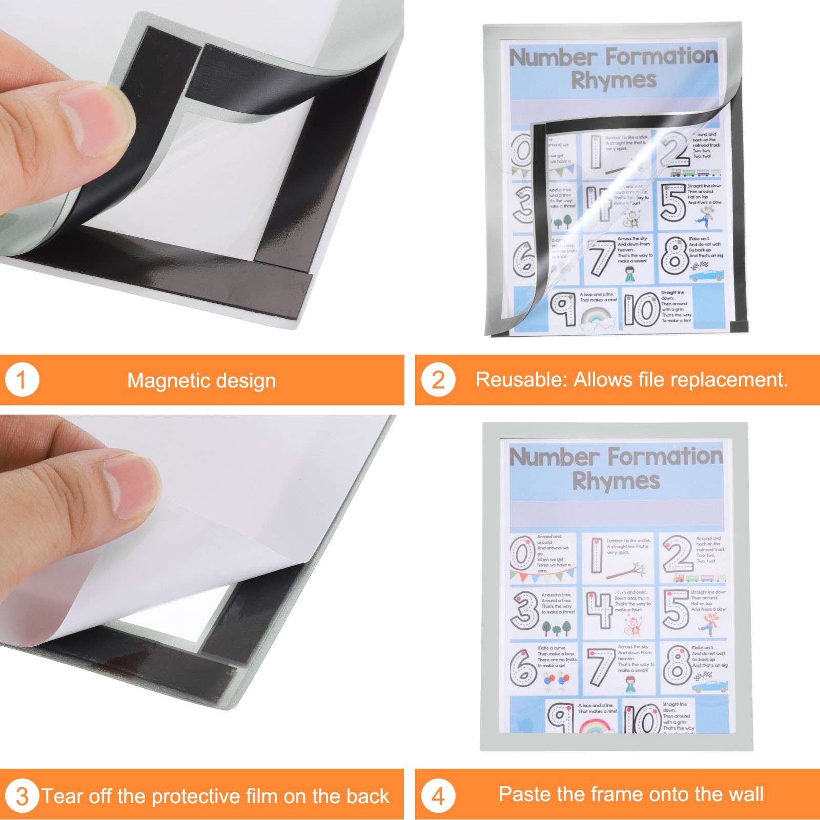 10pcs Self Adhesive Magnetic Wall Sign Holder, 8.5&Prime;x11&Prime; Frame Display,Silver