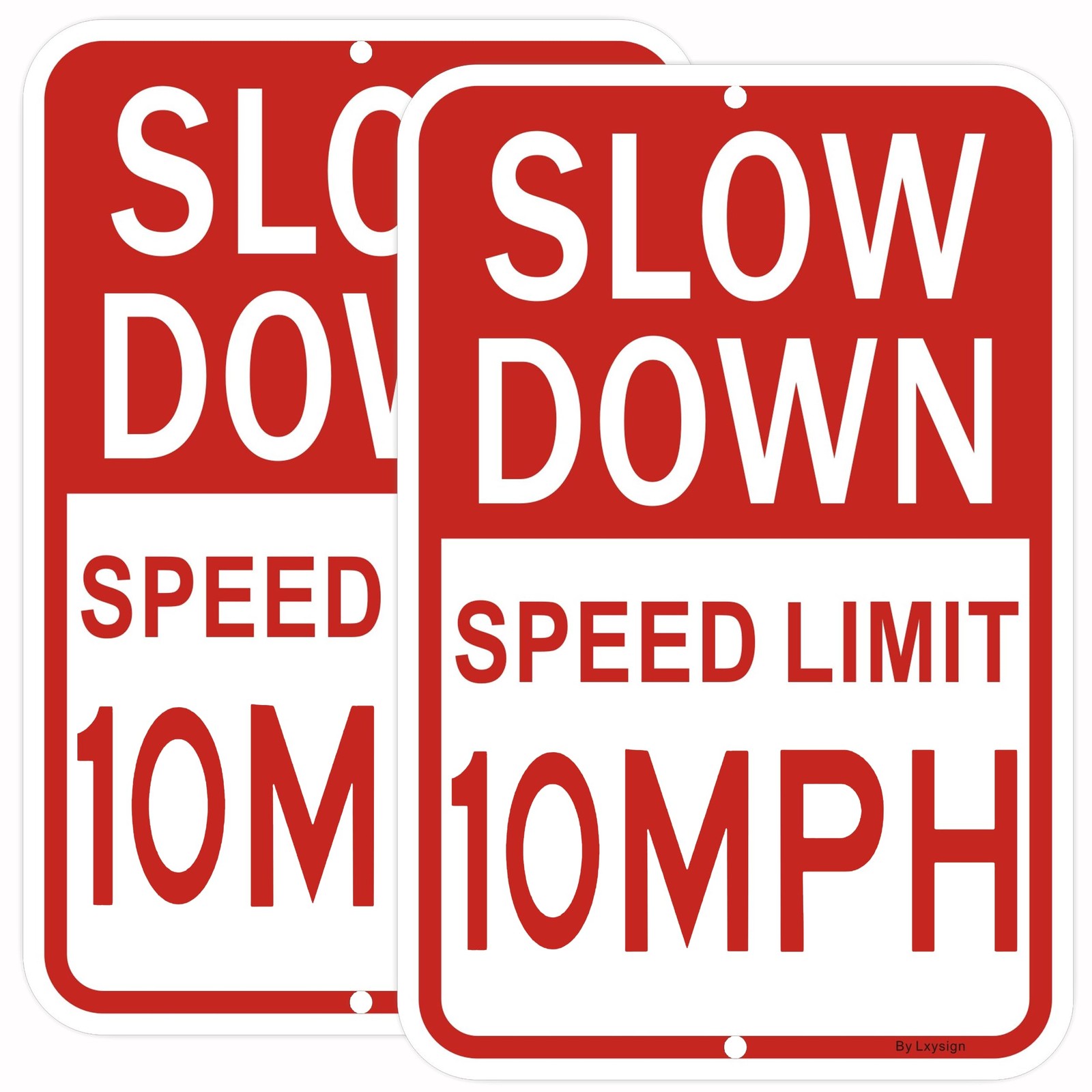 2 PCS 18×12 Inch Slow Down Speed Limit 10 MPH Reflective Aluminum Sign Decor