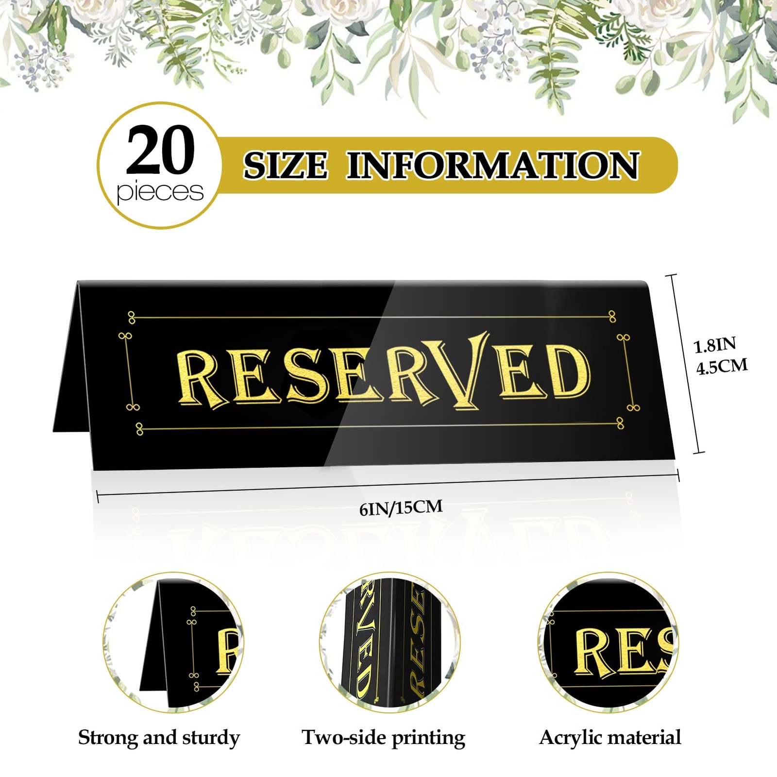 20 PCS Acrylic Reserved Table Tent Signs Reservation Wedding Seating Decor
