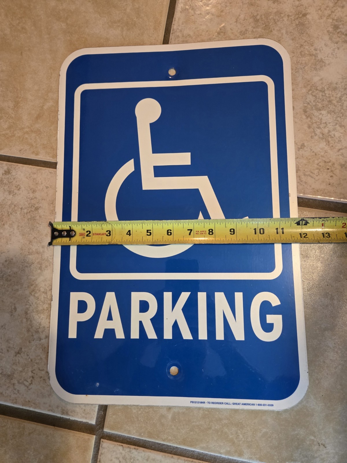 GREAT AMERICAN Handicap Parking Metal Sign 12&Prime; x 18&Prime; 2 Pre Drilled Holes Glossy