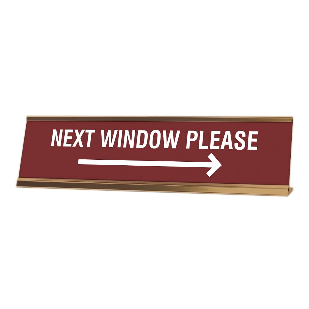 2×8 Next Window Please Right Arrow Desk Sign, RoseGold Frame, Business