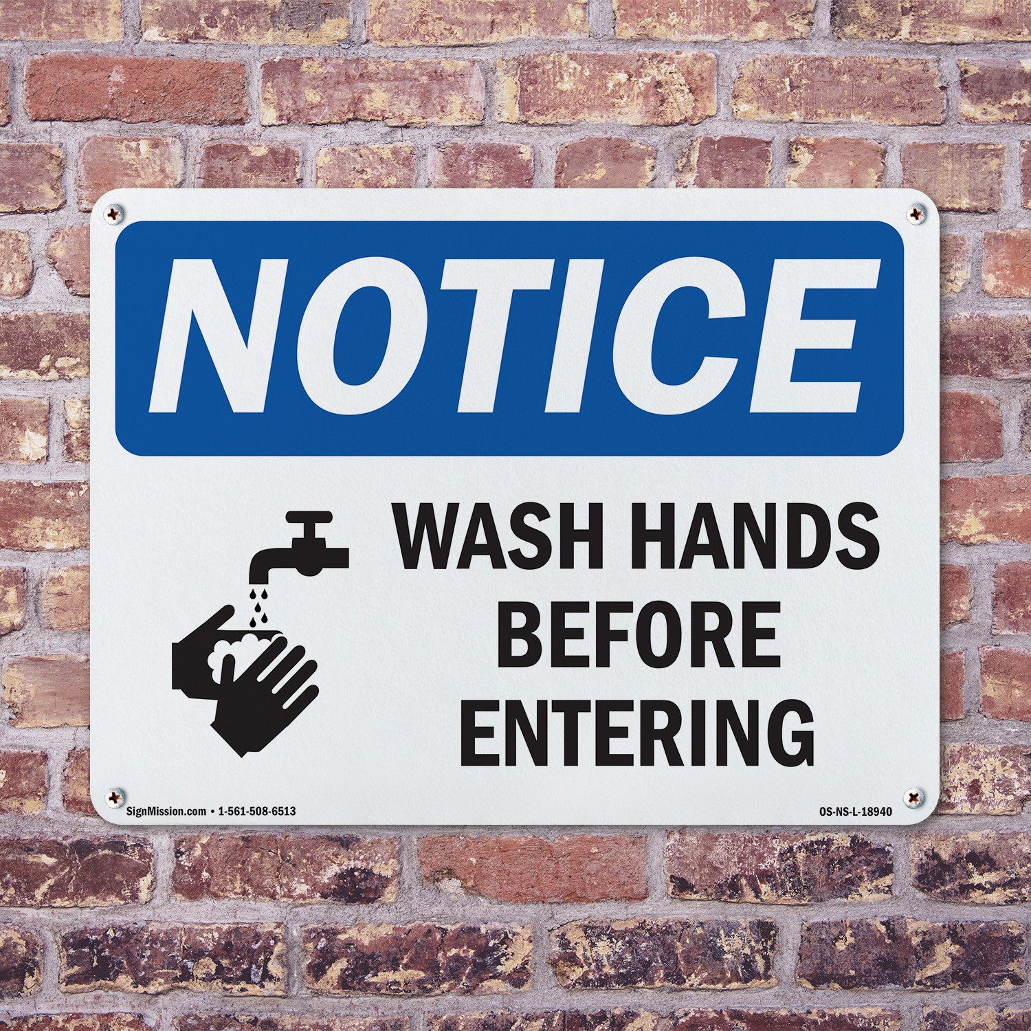Wash Hands Before Entering OSHA Notice Sign Metal, Plastic, Decal 5 or 10 Pack